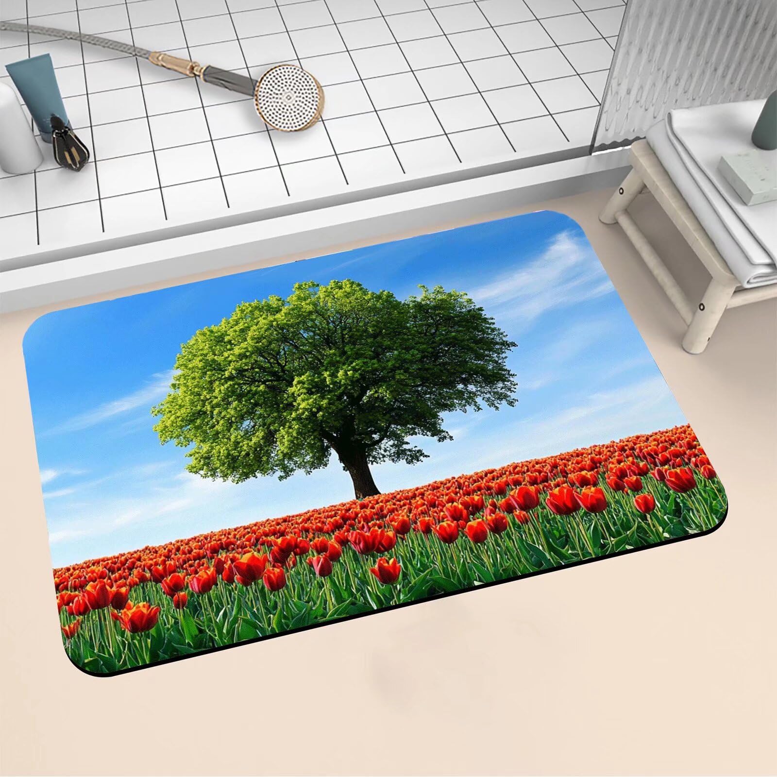 Alfombra de baño de diatomita 40x60 cm antideslizante con diseño de planta para ducha