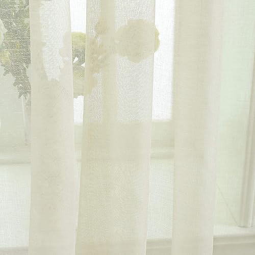 Miniatura 9 de Miss Selectex - Cortinas transparentes, de lino y con borlas en forma de pompones, cortinas semitransparentes con bolsillos para barra para sala de