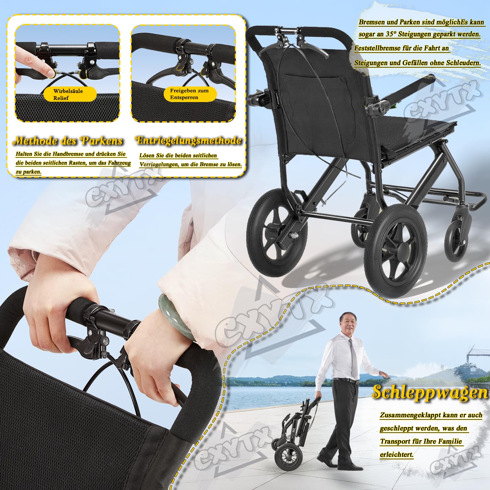 Silla De Ruedas Manual Plegable Ultraligera Para Ancianos Y Discapacitados - Fácil De Transportar Con Ruedas Traseras De 12 Pulgadas, Diseño Ergonómico Y Fácil Maniobrabilidad,Without basket