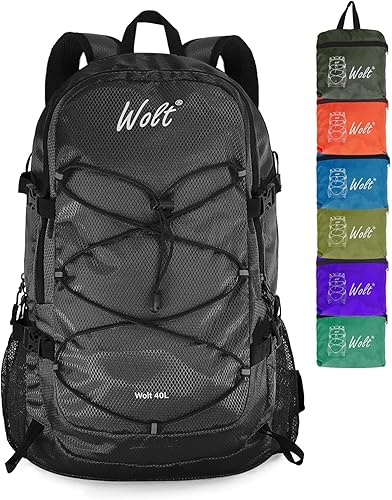 Wolt  Mochila de senderismo ligera de 40 L para viajes, campamento, deportes al aire libre, Morado, L, Bolso de moda