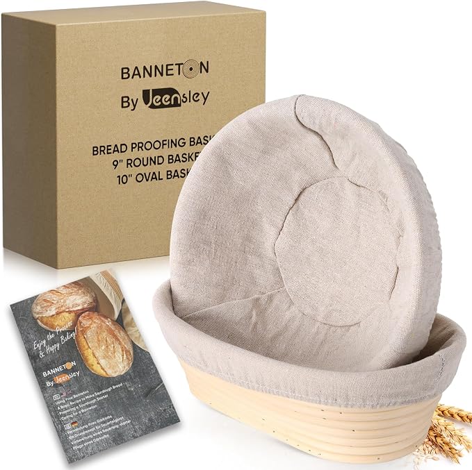 Banneton Bread Proofing Basket with Brochure Set of 2, Round & Oval Bread Proofing Baskets with Liners, Handmade from Quality Natural Indonesian Rattan Sourdough Bread Baking Supplies