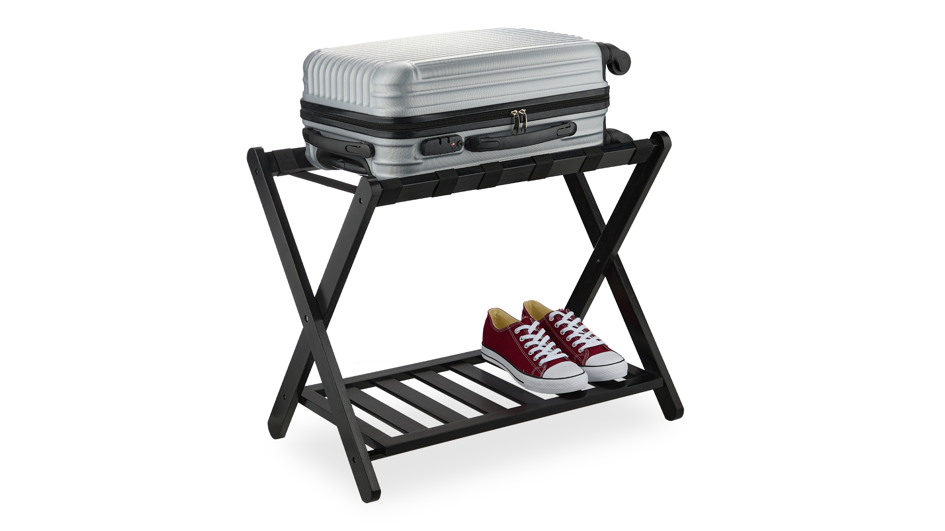 Portavaligie Pieghevole Da Camera - Set Da 2 In Legno, 54x66x45 Cm | Reggivaligia Per Hotel, Fino A 30 Kg - Foto 2