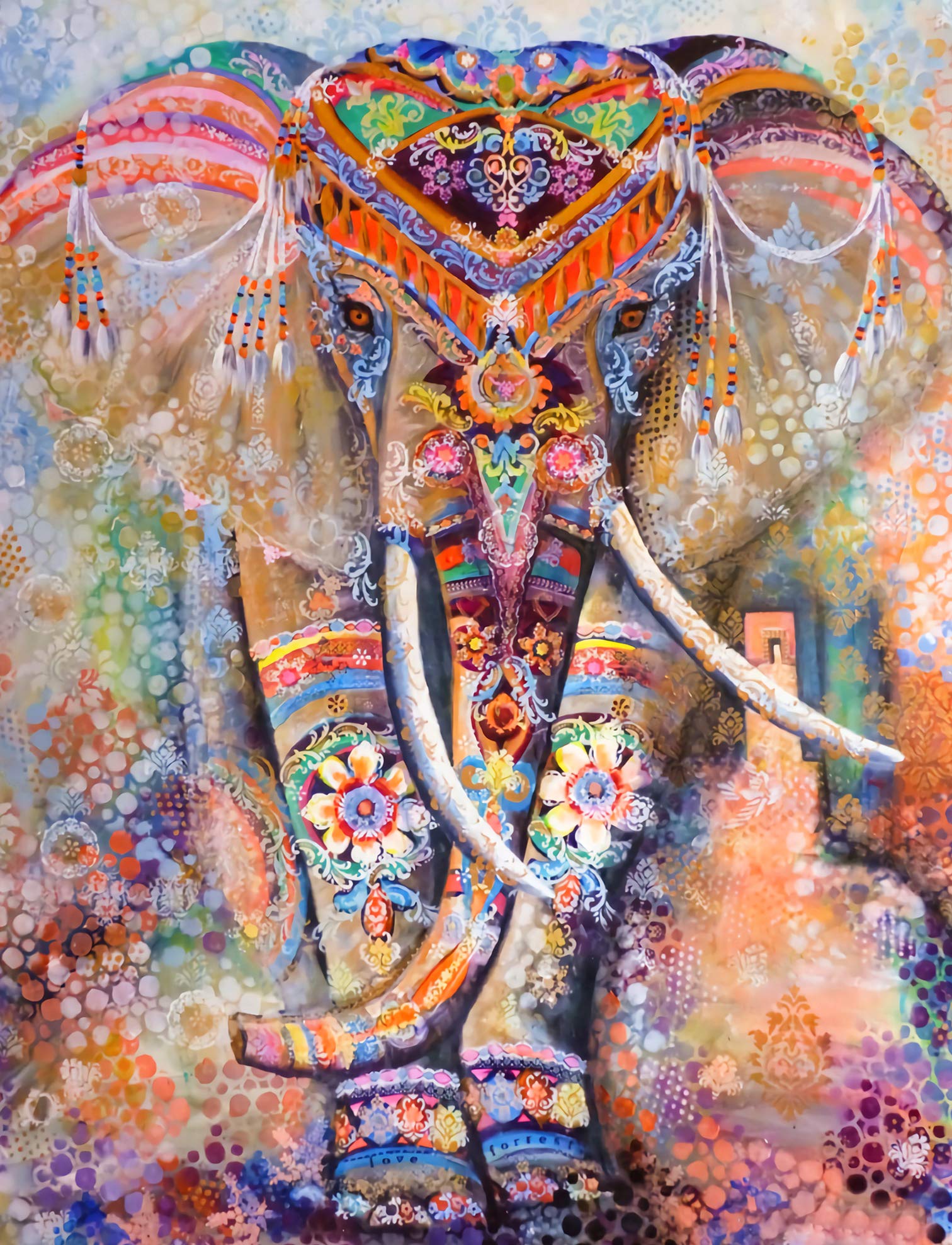AYSUNJIE 1000 Teile Puzzle Für Erwachsene – Holz-Puzzle 'Bunter Elefant', Fertig 75x50 Cm