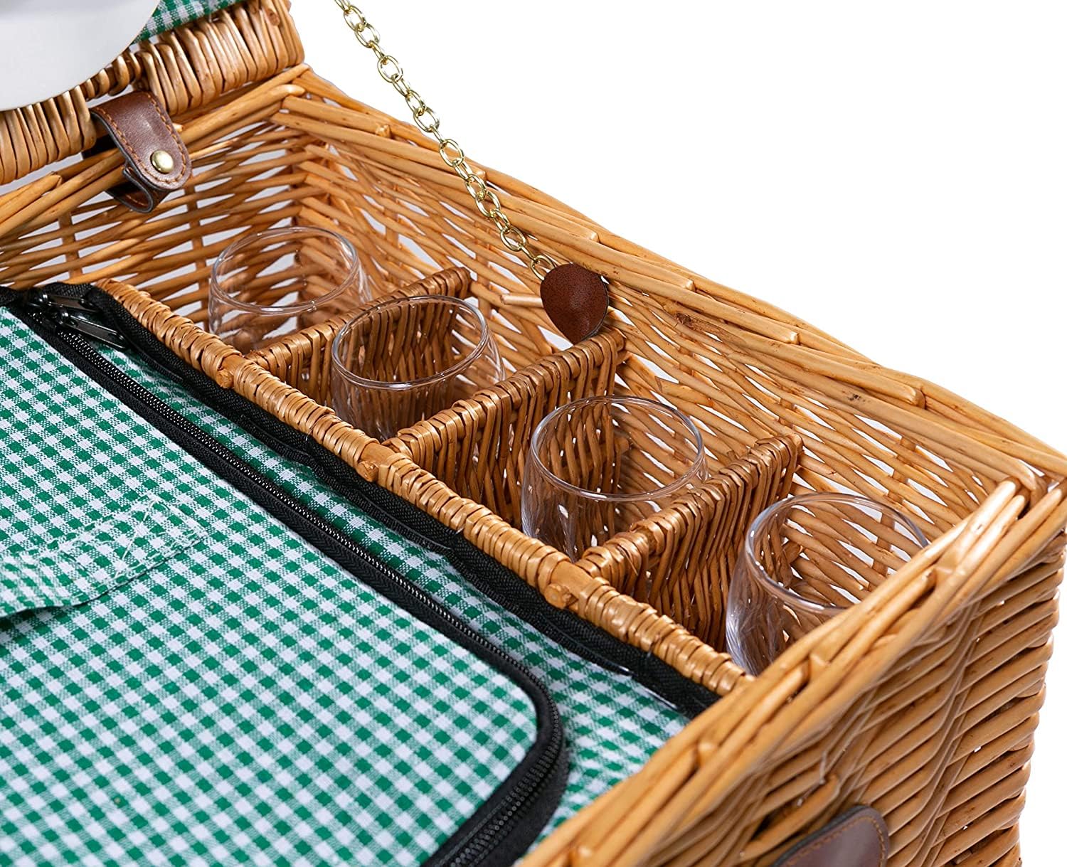 EGenuss Cesta De Picnic Mimbre Para 4 Personas - Incluye Refrigerador, Cubiertos Acero, Copas De Vidrio Y Platos De Cerámica (Juego Completo)