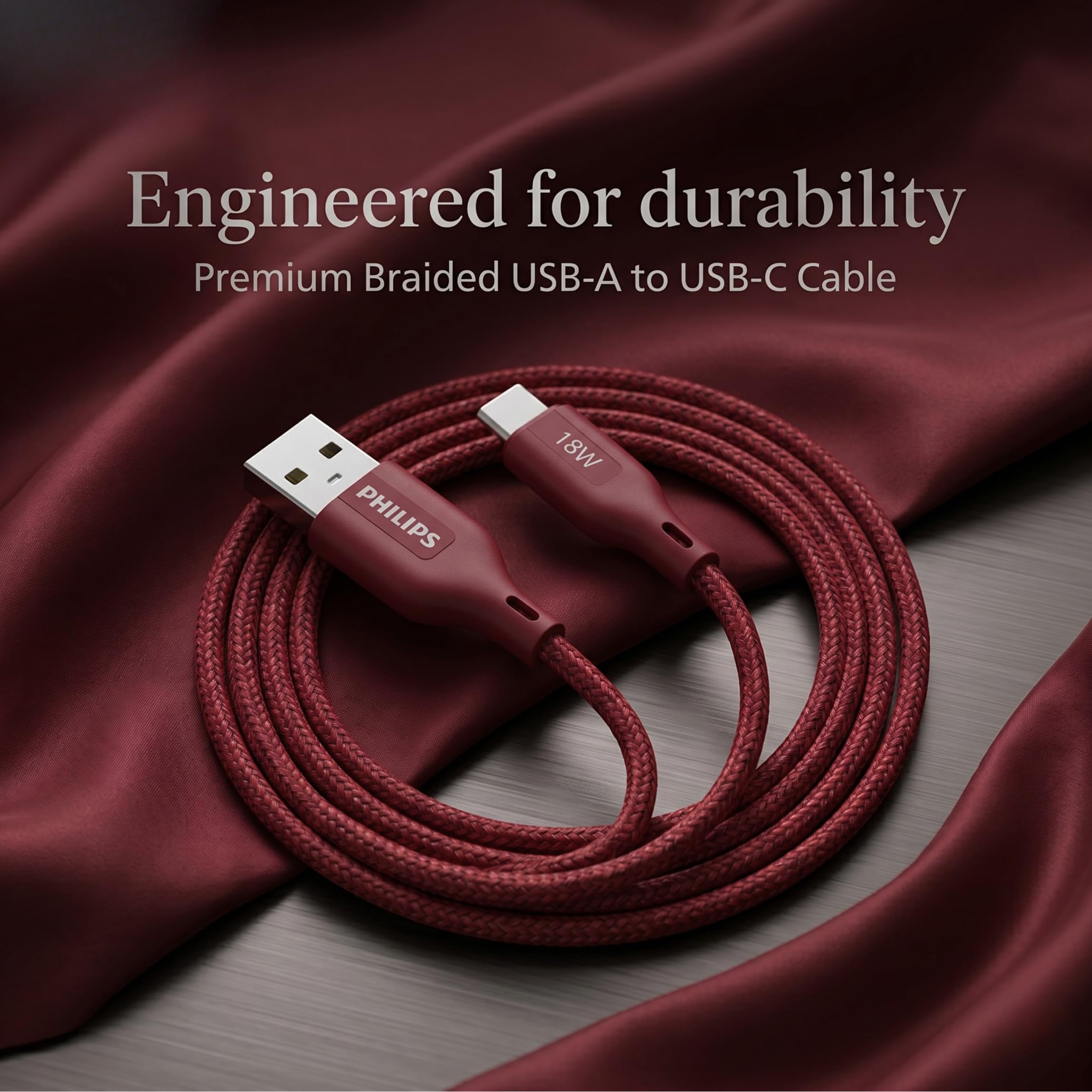 Philips 2m Fast Charging USB-C Cable - Iron Red -4