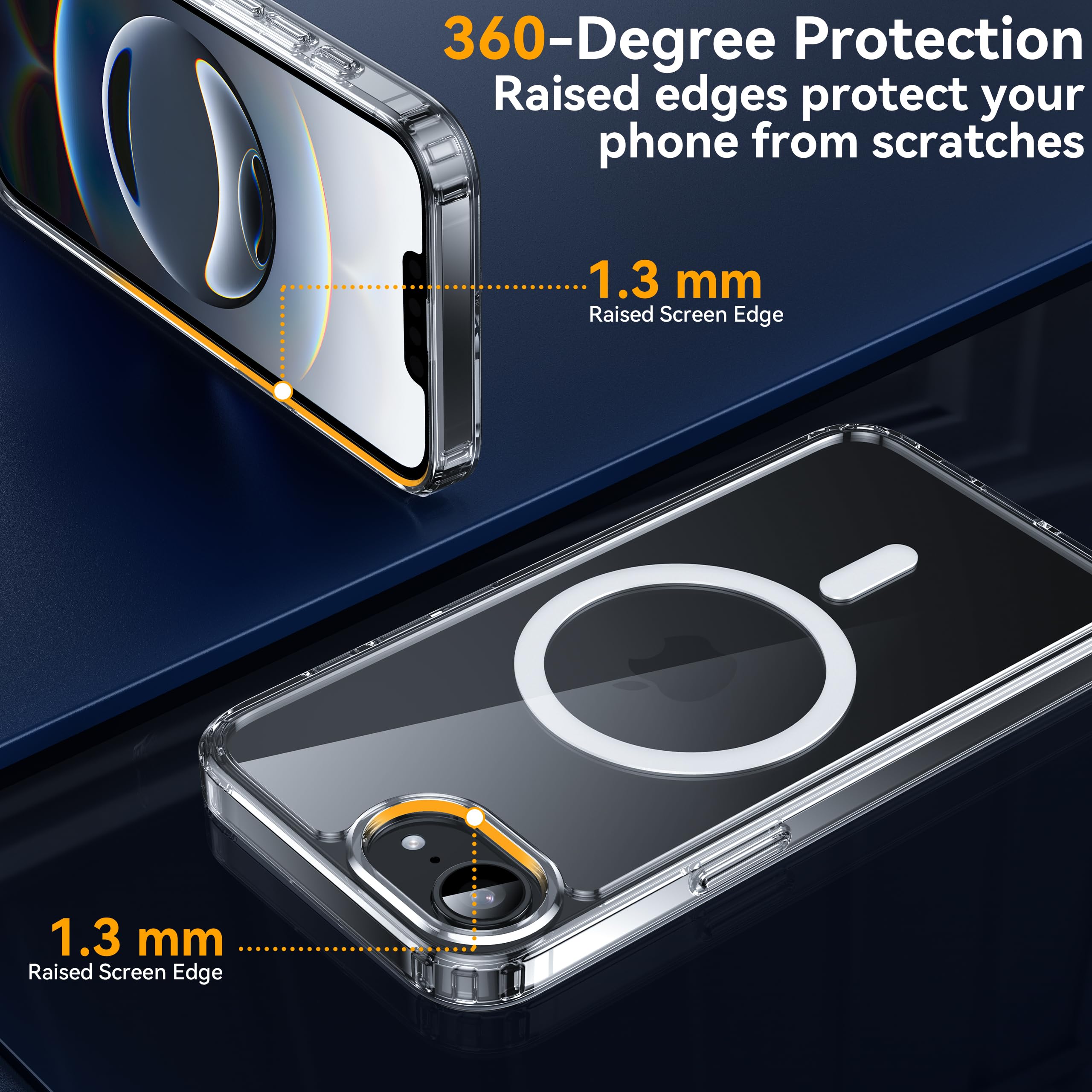 JETech Cover Magnetica per iPhone 16 6,1 Pollici Compatibile con MagSafe, Antiurto Paraurti Custodia, Solida Colore Opaco TPU Telaio, Anti-Graffio Retro Trasparente (Nero