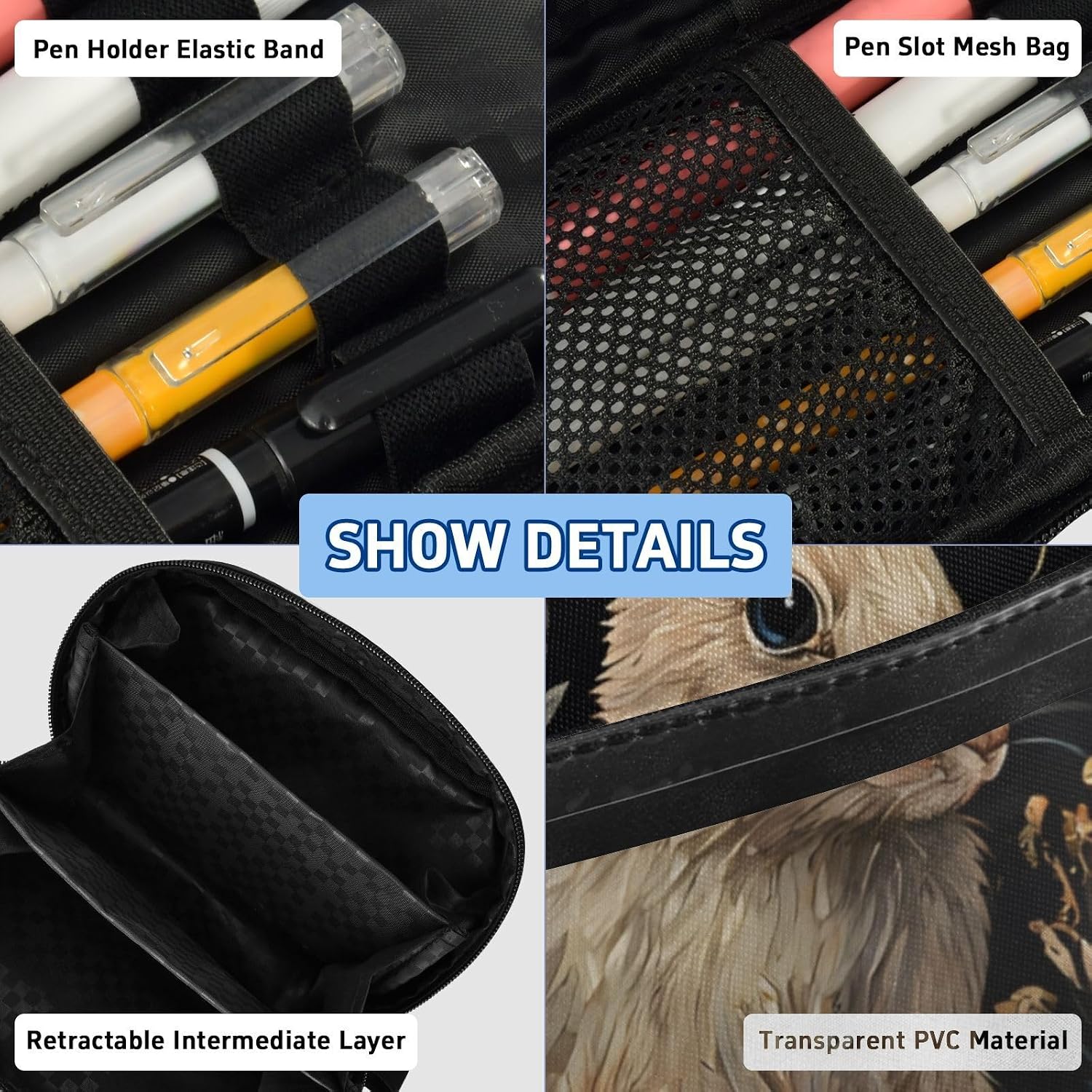ALAZA Forest Animals Pattern Large Capacity Pencil Case, Aesthetic Stationery Organizer Bag with Clear PVC Window, High Capacity Pen Pouch with Dividers for School Office Travel image 4