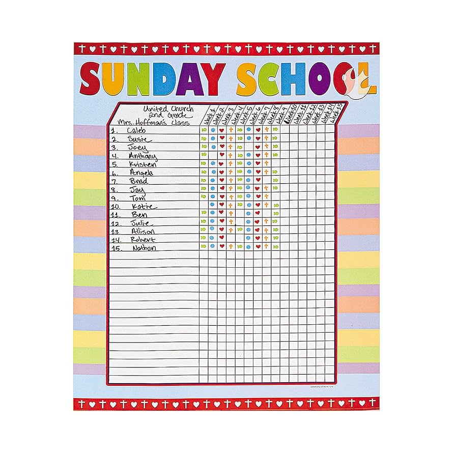 Amazon.com : Fun Express Sunday School Attendance Sticker Chart - Colorful Engaging Design for Tracking Kids Attendance and Rewarding Progress - Perfect for Positive Reinforcement in Religious Education - 6 Pieces : for Free Printable Church Attendance Sheets