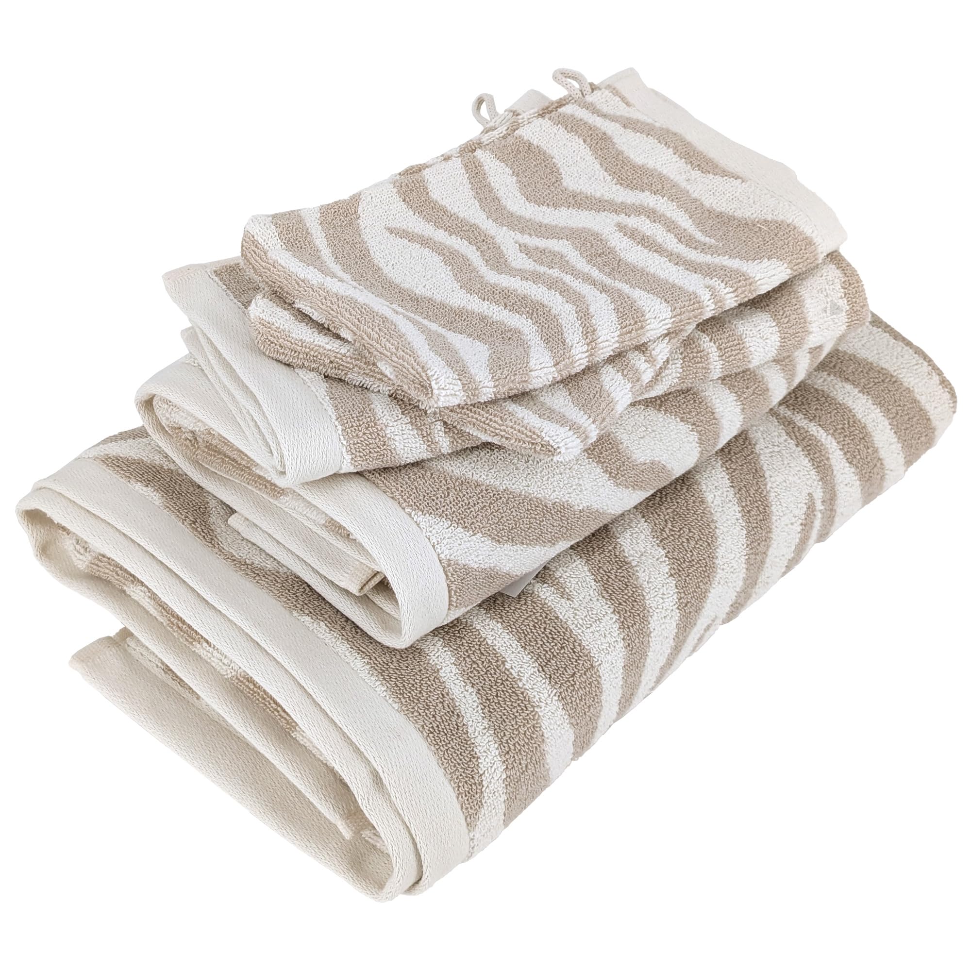 Linnea Parure de Bain 4 pièces Zebra Soft Motif zèbre Pur Coton Beige