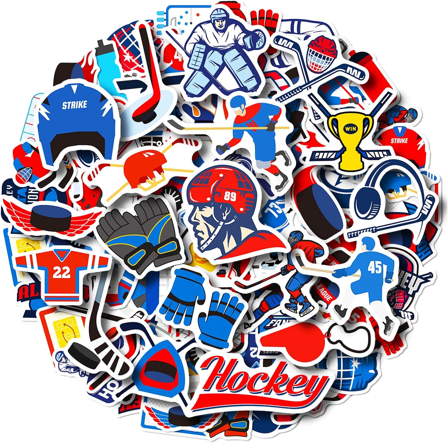 100 Pack Ice Hockey Stickers, Hockey Party Favors Decorations Gifts, Waterproof Stickers for Water Bottle Laptop Computer Phone