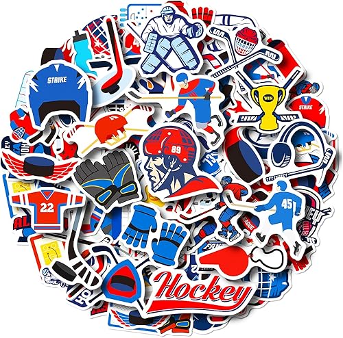 Paquete de 100 calcomanías de hockey sobre hielo, regalos de decoración de fiesta de hockey, calcomanías impermeables para botella de agua, laptop,
