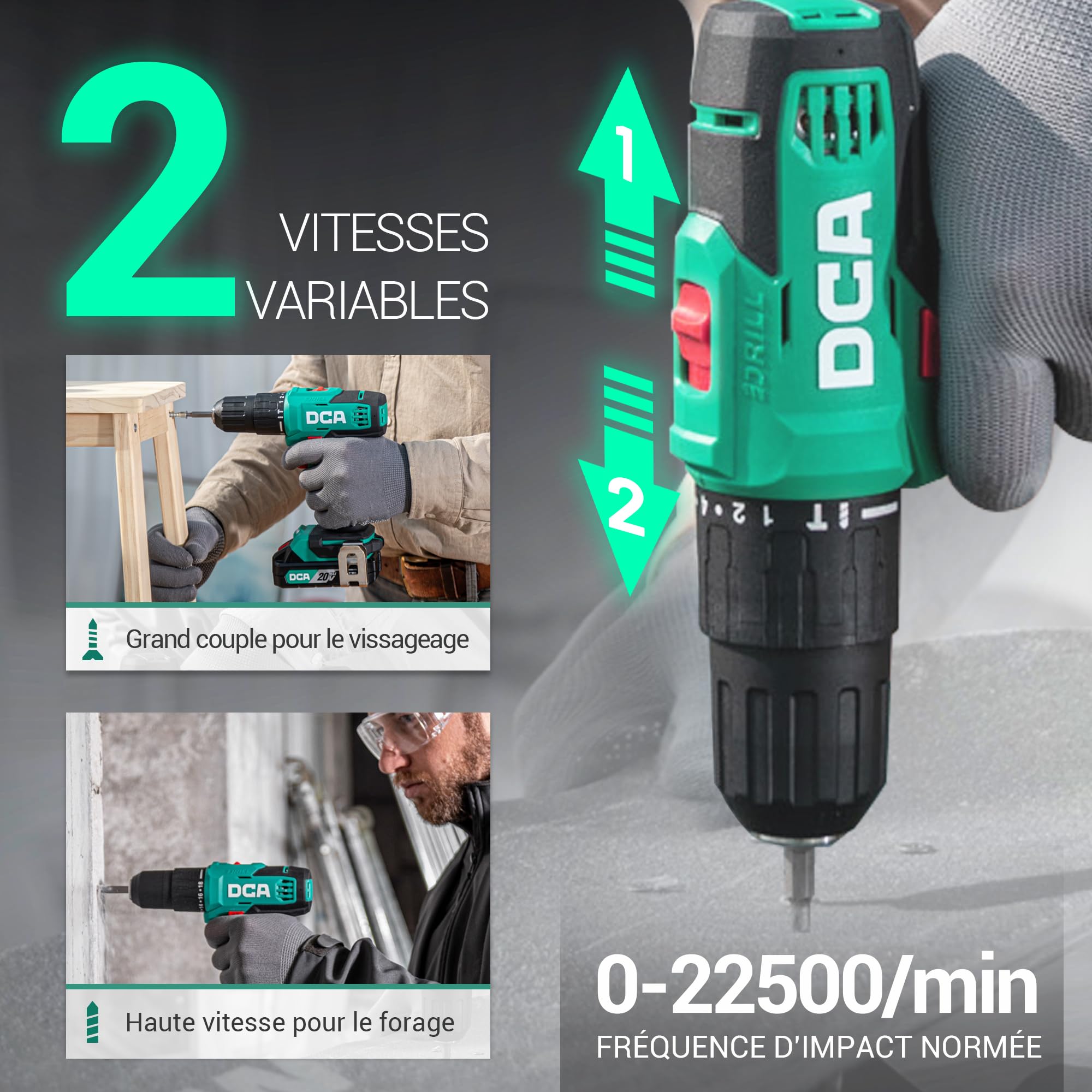 Perceuse à percussion sans fil 20V 40 Nm mandrin 13 mm 2 vitesses avec accessoires