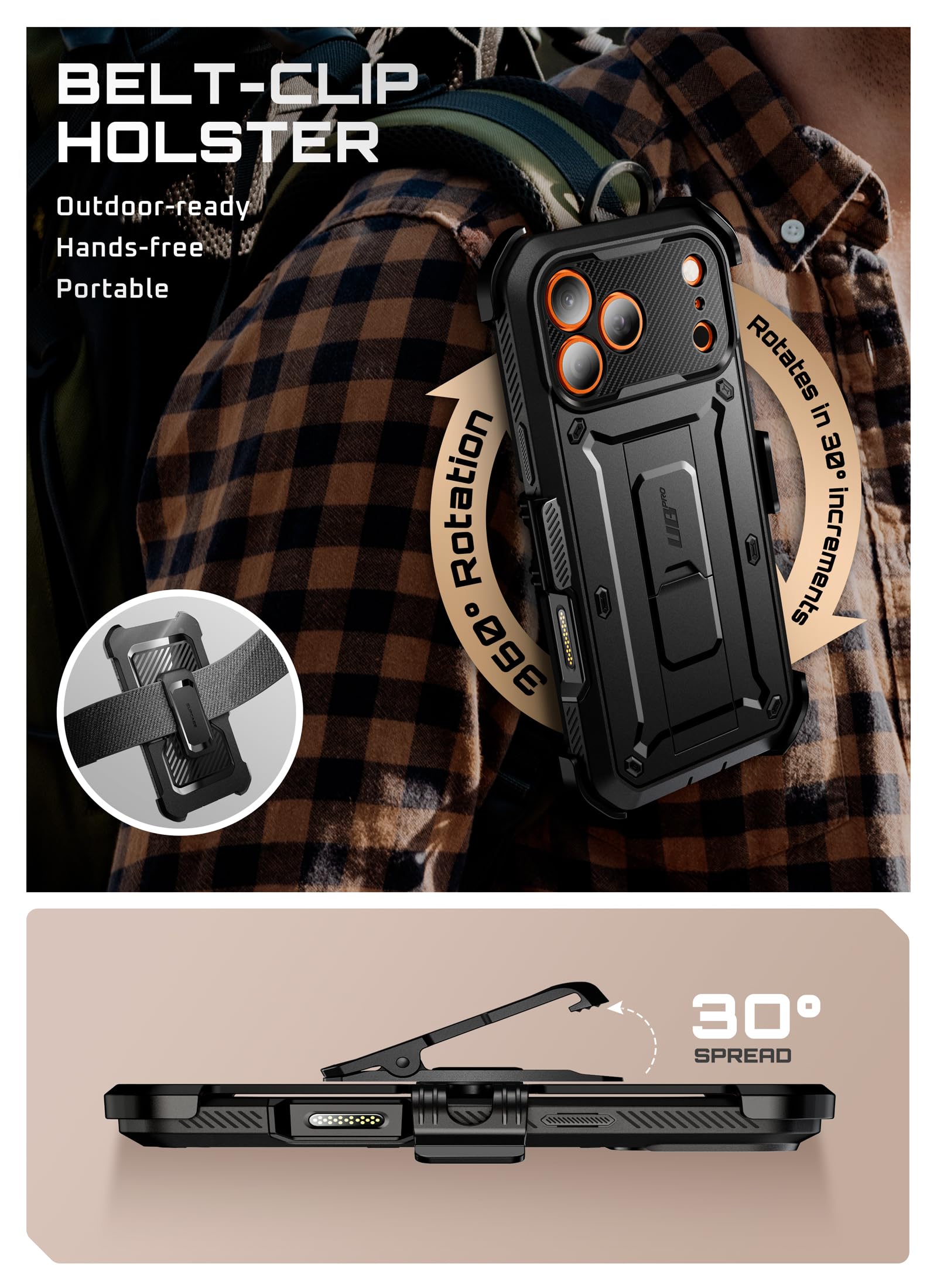 SUPCASE Coque pour iPhone 17 Pro Max avec Bouton Commande de Caméra [Béquille Intégrée & Protection d'Ecran] [Protection Militaire] (UB Pro) Coque Intégrale Robuste pour iPhone 17 Pro Max, Noir