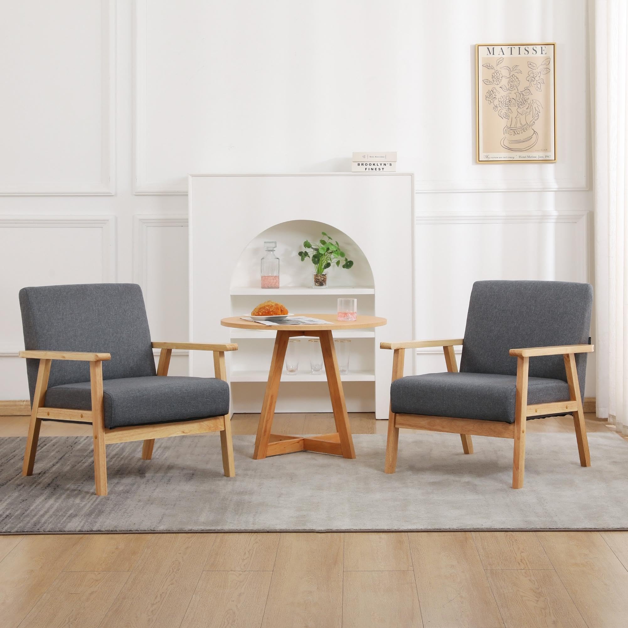Mingone 2er Set Sessel Gepolsterter Cocktailsessel Skandinavischer Stil Loungesessel Modern Einzelsofa Massivholz für Wohnzimmer Schlafzimmer Grau