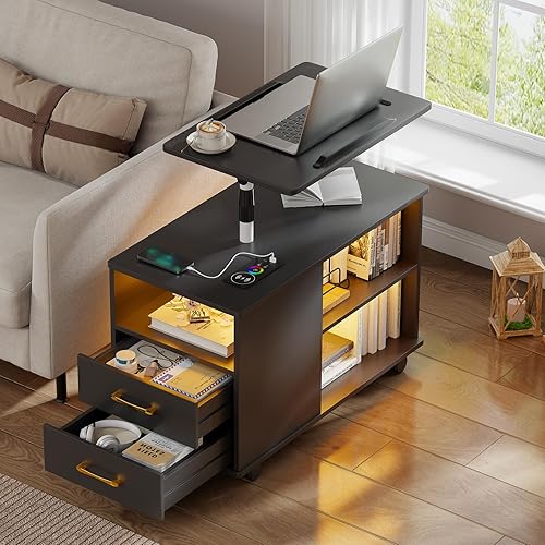 WOOVIVS Juego de 2 mesitas de noche LED con estación de carga inalámbrica y puertos USBC, soporte de noche LED de 24 colores con sensor de