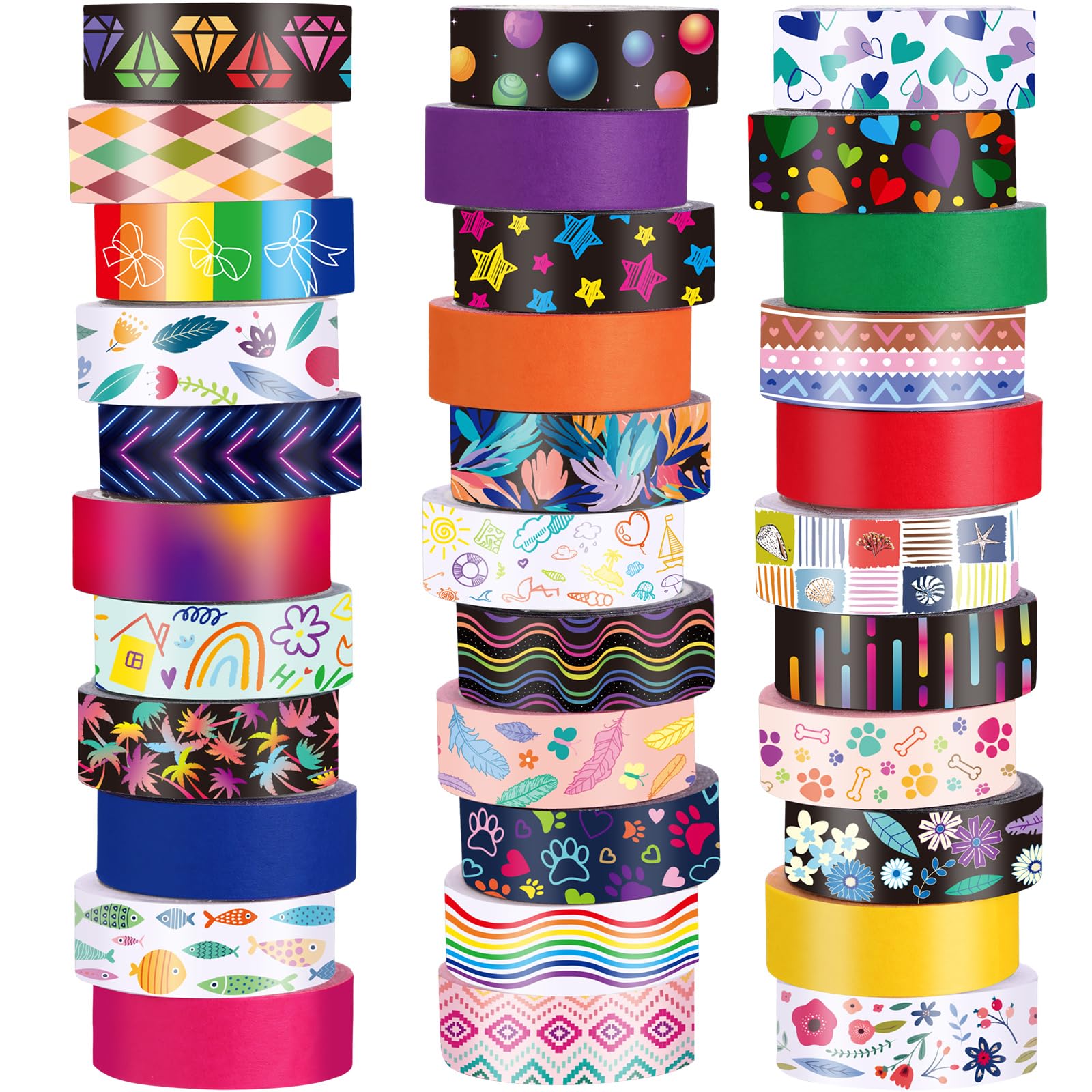 TaoBary 33 Rolls Washi Tape Set, 15 mm Holiday Washi Tape Set Seasonal Plaid Bohemian Colorful Vintage Cute for Card Wrapping Craft(Cool Style)