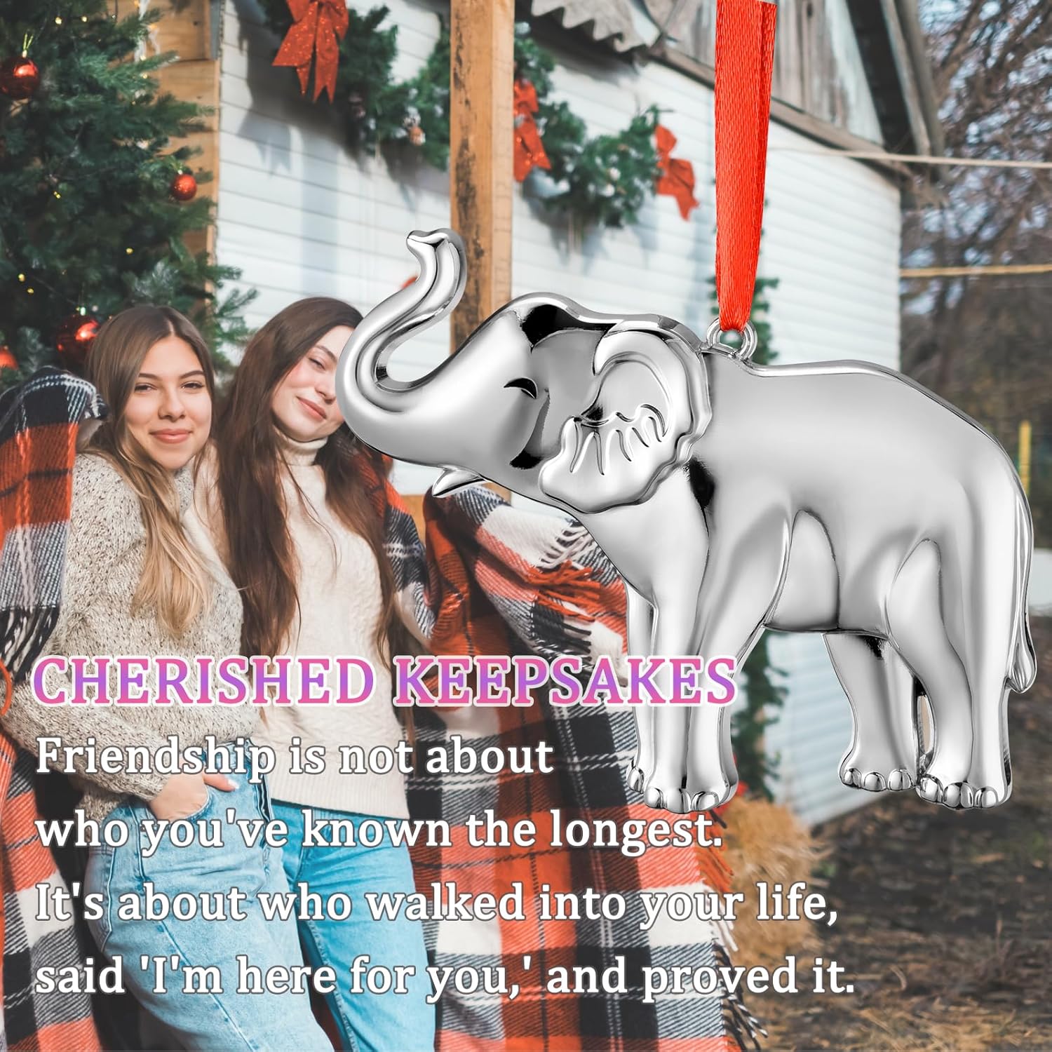 Elephant Gifts for Friends Women, 3D Metal Friendship Elephant Christmas Ornament with Story Card, Christmas Birthday Thank You Gifts Ideas for Sister Bestie Best Friends Female - Image 4