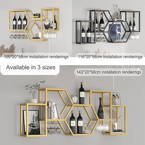 Miniatura 3 de Estantes de metal para vino, estantes de bar montados en la pared con soporte para copas de vino, mini bar, estante de exhibición de botellas de