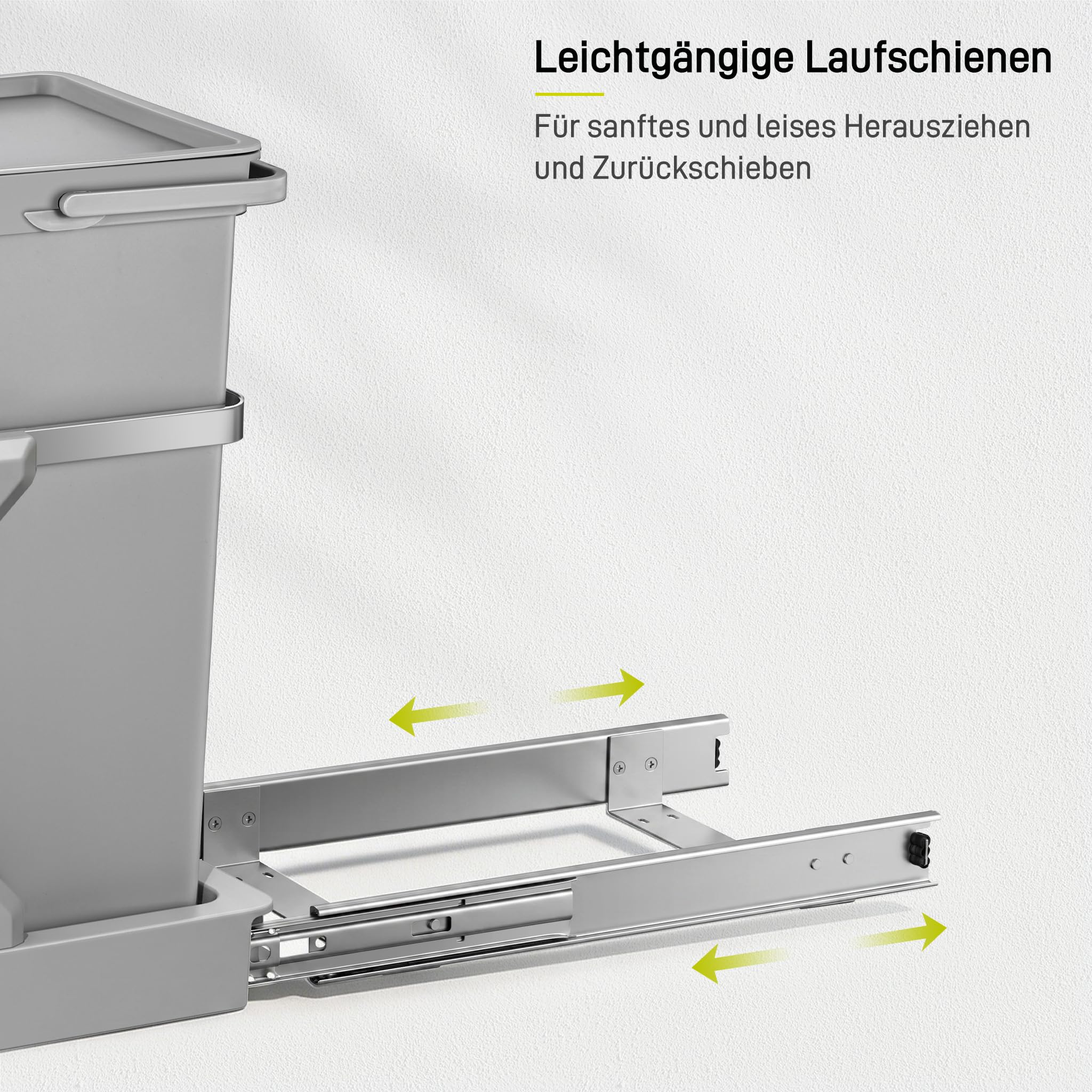 EKO DECO Mülleimer Küche Unterschrank, 20 L + 15 L, 2-fach Mülltrennsystem, ausziehbarer Mülleimer unter Spüle, Abfalleimer mit Deckel, Griff und Beutelhalter, platzsparend & leicht zu reinigen, Grau