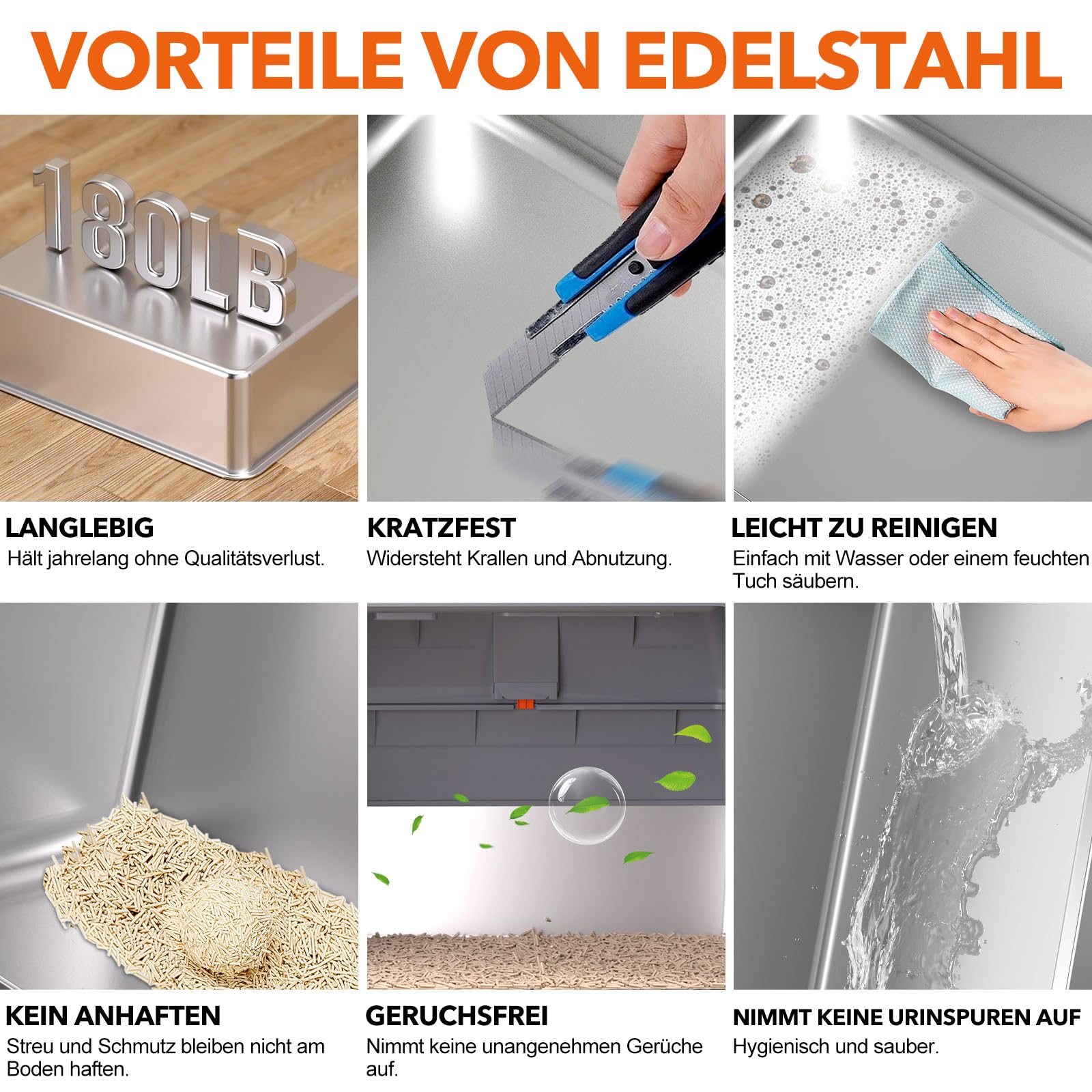 XXXL Katzenklo Edelstahl mit Deckel 70x50x45 cm 90 L extra groß Katzentoilette Edelstahl für große Katzen & Mehrkatzenhaushalte, geschlossenes/Offen, leicht zu reinigen, Anti-Leck, mit Pedal