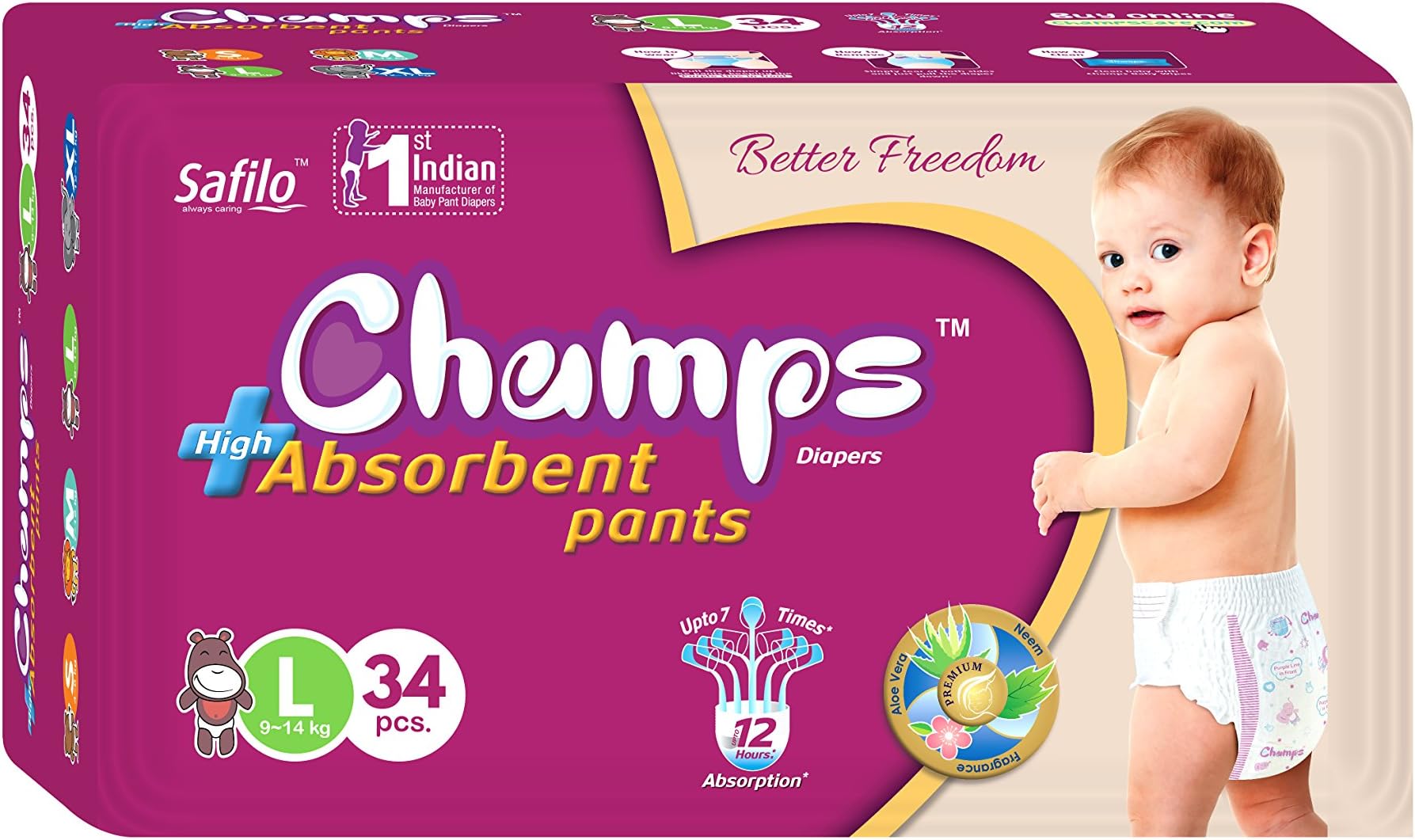 Champs -High Absorbent Pants, Large (White, 34 Pieces)
