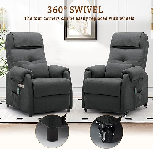 Miniatura 3 de Silla reclinable eléctrica para adultos, reclinable para espacios pequeños con rodillos, silla eléctrica con masaje y calor, puerto de carga USB y