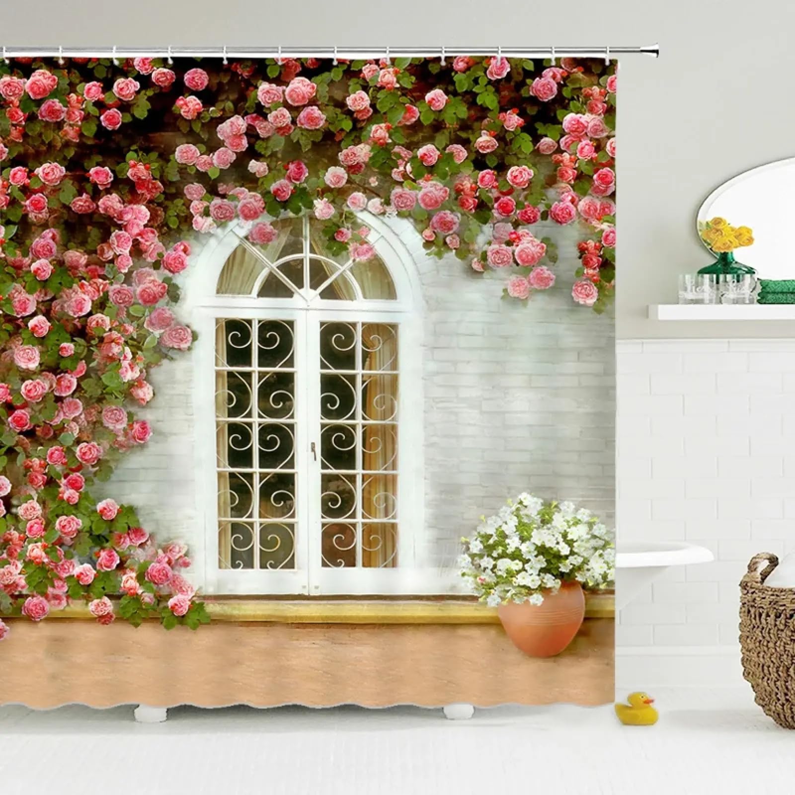 Rideau de douche anti-moisissure et imperméable à fleurs en tissu polyester 137x198cm