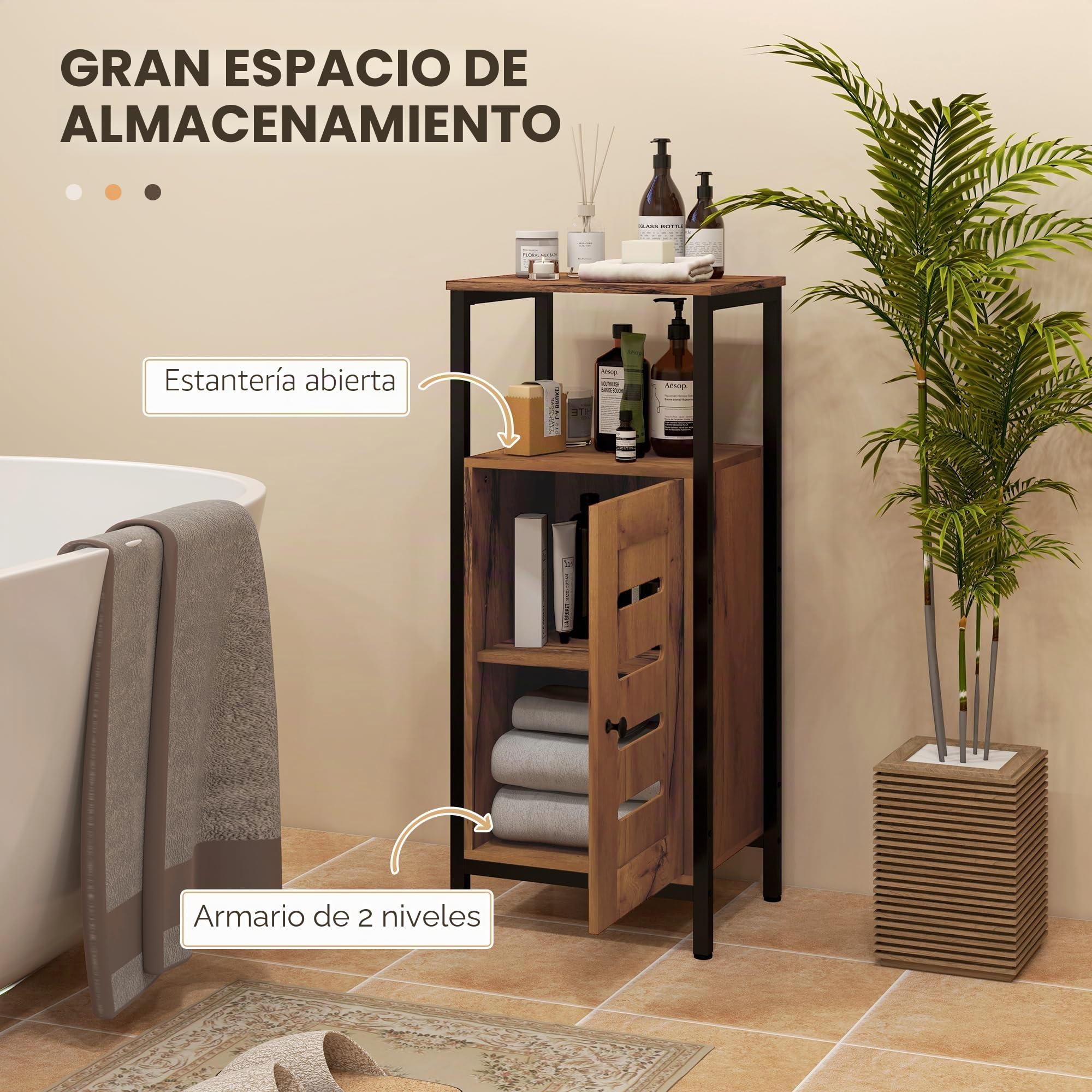 kleankin Armario de baño con Patas, 37x30x85cm, Marrón Rústico