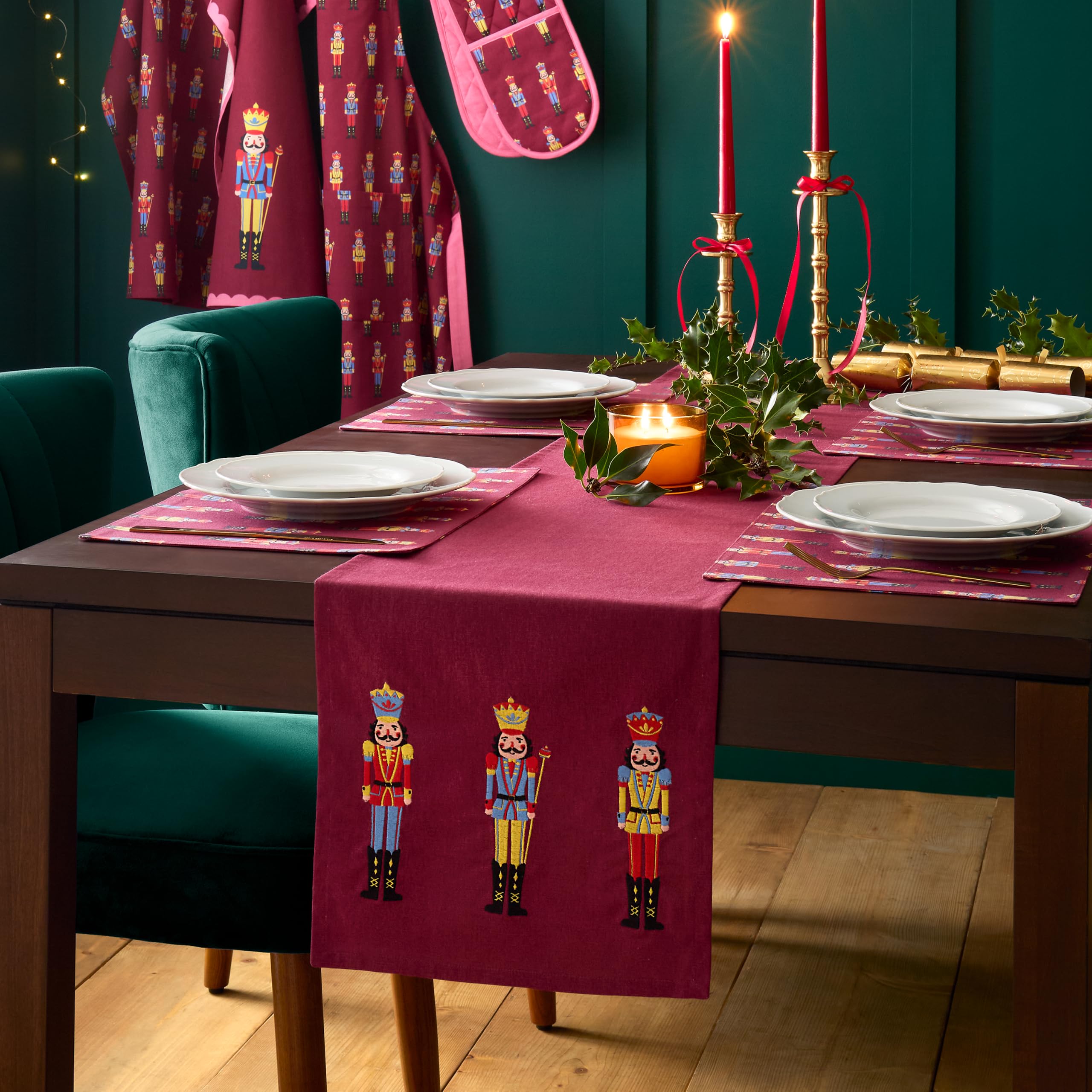 Catherine Lansfield Unisex Plum 'Christmas Nutcracker' Cotton Dining Table Runner In