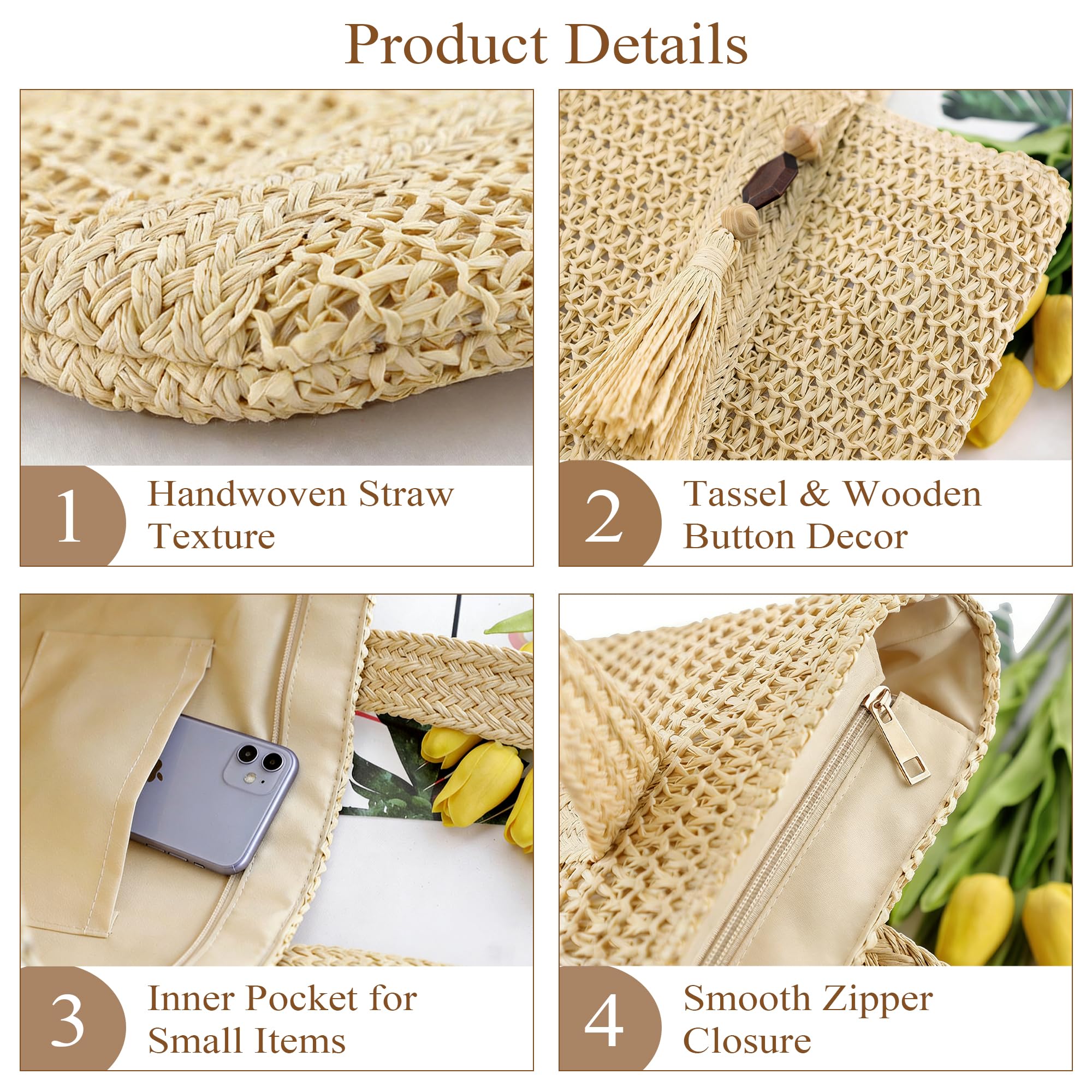Borsa Donna a Spalla in Maglia - Borsa Mare Boho per Spiaggia, Vacanze e Shopping, Borse Tote Hobo Intrecciate, Borsa Paglia da Spiaggia