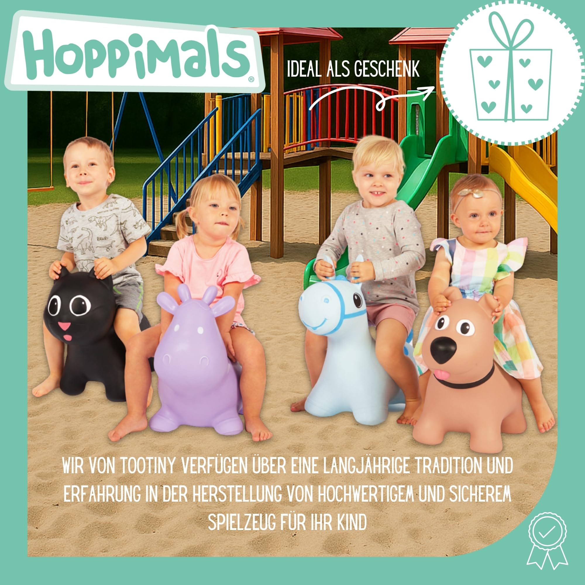 Tootiny Hüpftier, Hüpfpferd, Hüpftier ab 1 Jahre & Hüpftier ab 2 Jahre, Perfekt für Gymnastik & Geschicklichkeit für Kinder, Verpackt im Geschenkkarton, inklusive Pumpe - Baby-Hüpfer BLAU
