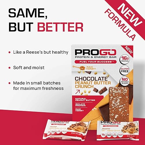 Miniatura 5 de ProGo Barritas energéticas de proteínas, chocolate y mantequilla de maní, paquete de 12 unidades, 0.73 onzas de proteína, sin gluten, endulzadas con