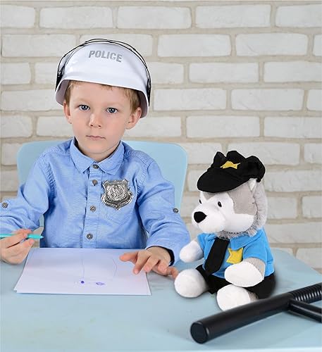 Miniatura 7 de DolliBu Peluche de oficial de policía de lobo, disfraz de policía de lobo súper suave con lindo uniforme de policía y traje de gorra, regalo de