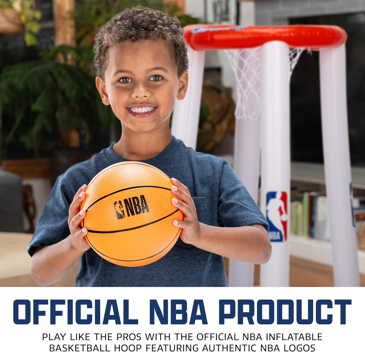 Franklin Sports NBA Alley-Hoop Kids Inflatable Toy Basketball Hoop Set - Indoor + Outdoor Mini Inflatable Hoop + Basketball Set for Kids Ages 3+ - Boys + Girls Basketball Toy - 48" Inches
