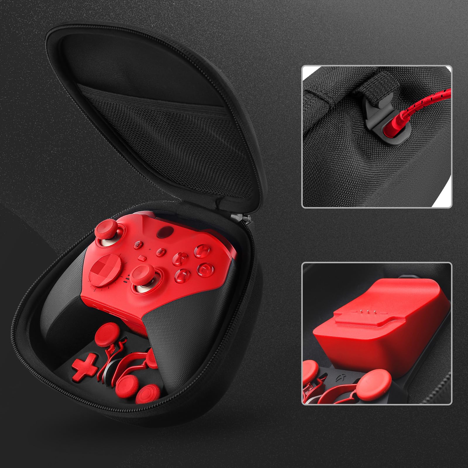 Vanpark Pacchetto completo di componenti per controller Xbox Elite serie 2 core, gli accessori includono 1 custodia per il trasporto, 1 dock e cavo di ricarica, 6 joystick in metallo, 4 palette, 2