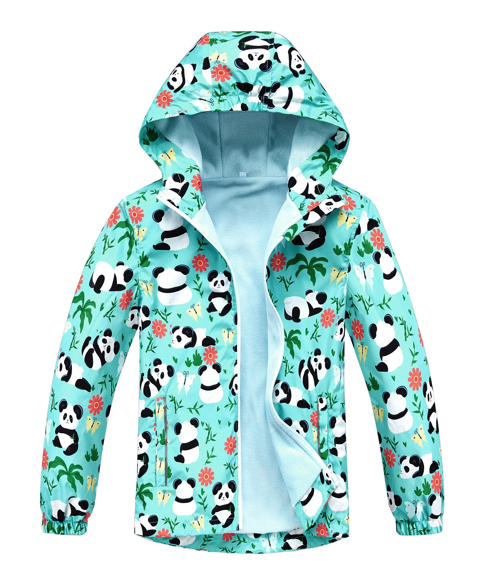 M2C Girls Outdoor Floral Fleece Lined Light Windproof Jacket with Hood