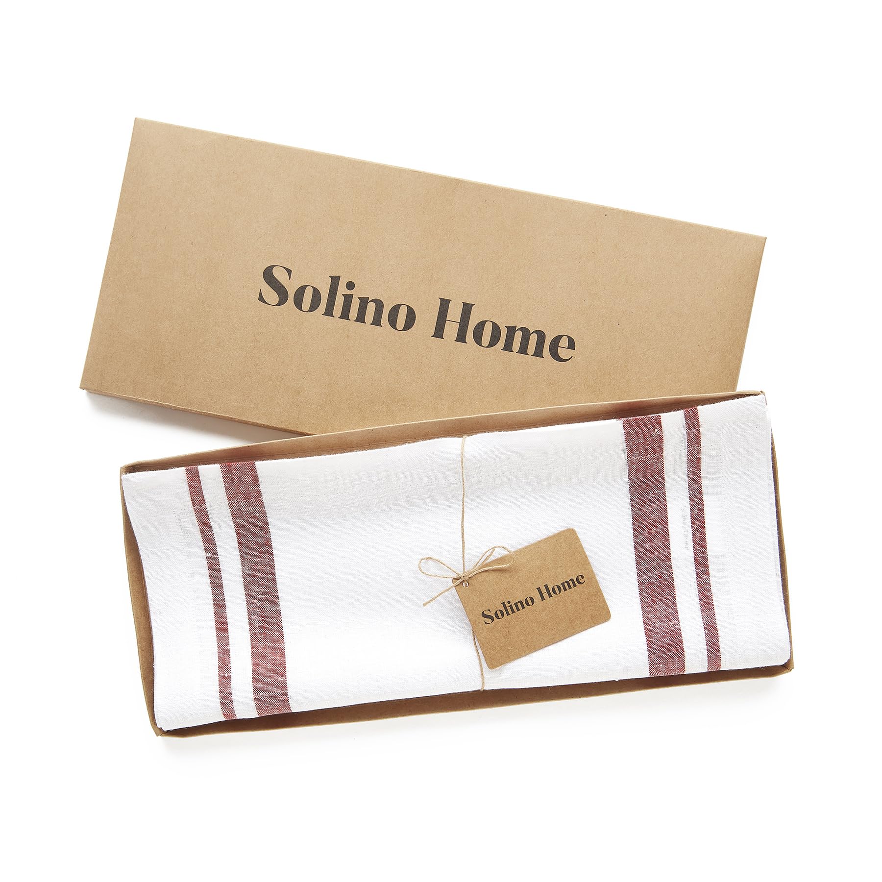 Solino Home Camino de mesa de lino a rayas francesas de 14 x 36 pulgadas, 100 % lino puro, rojo y blanco, lavable a máquina, camino de mesa de comedor de granja