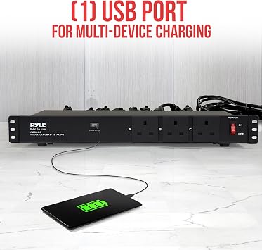 Pyle Pdu Rack Mount, 15-Outlet 1U Rack Mount Power Strip with USB Charging Port, PDU Power Distribution Unit, Ground Lift, Circuit Breaker, Front and Rear Outlets, Home Upgrades