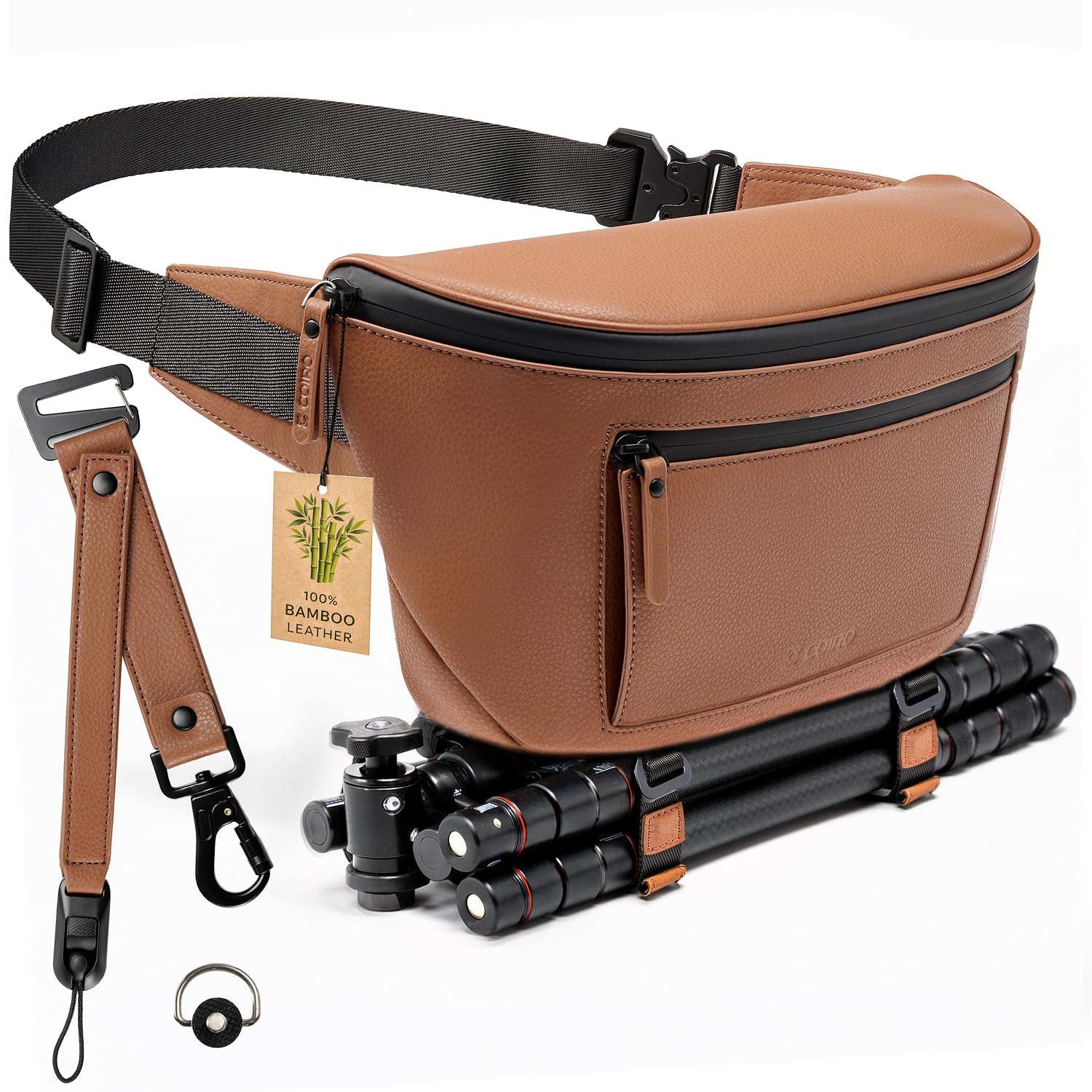 C Coiro Kameratasche Spiegelreflex Wasserdicht, Leder Fototasche für DSLR & Systemkamera, Braun