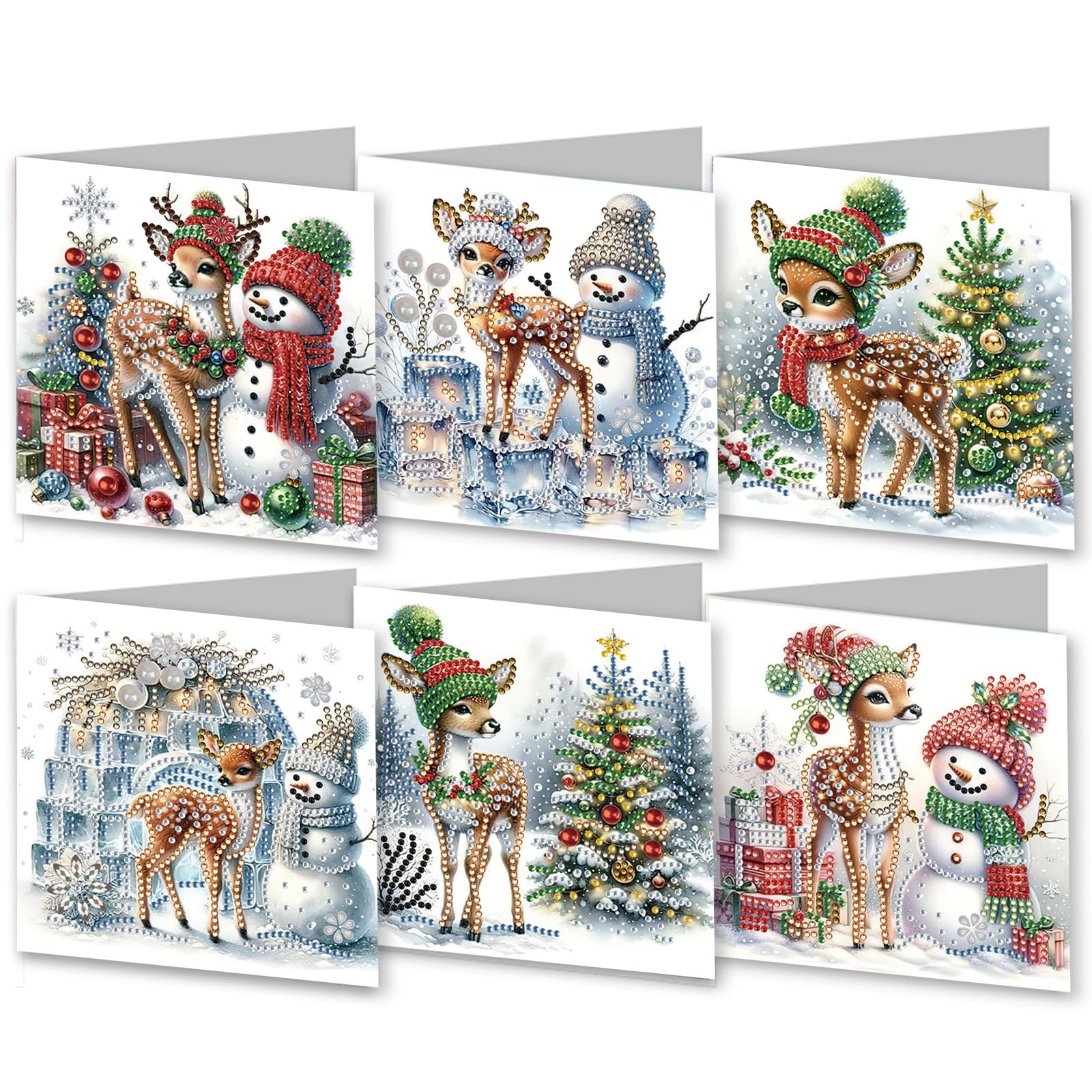 Lebartm 6Pcs DIY Greeting Card Diamond Art Painting Creative Design Thank You Cards Blessing Gift Folding Greeting Card Set for Birthday Christmas Crafts Gift