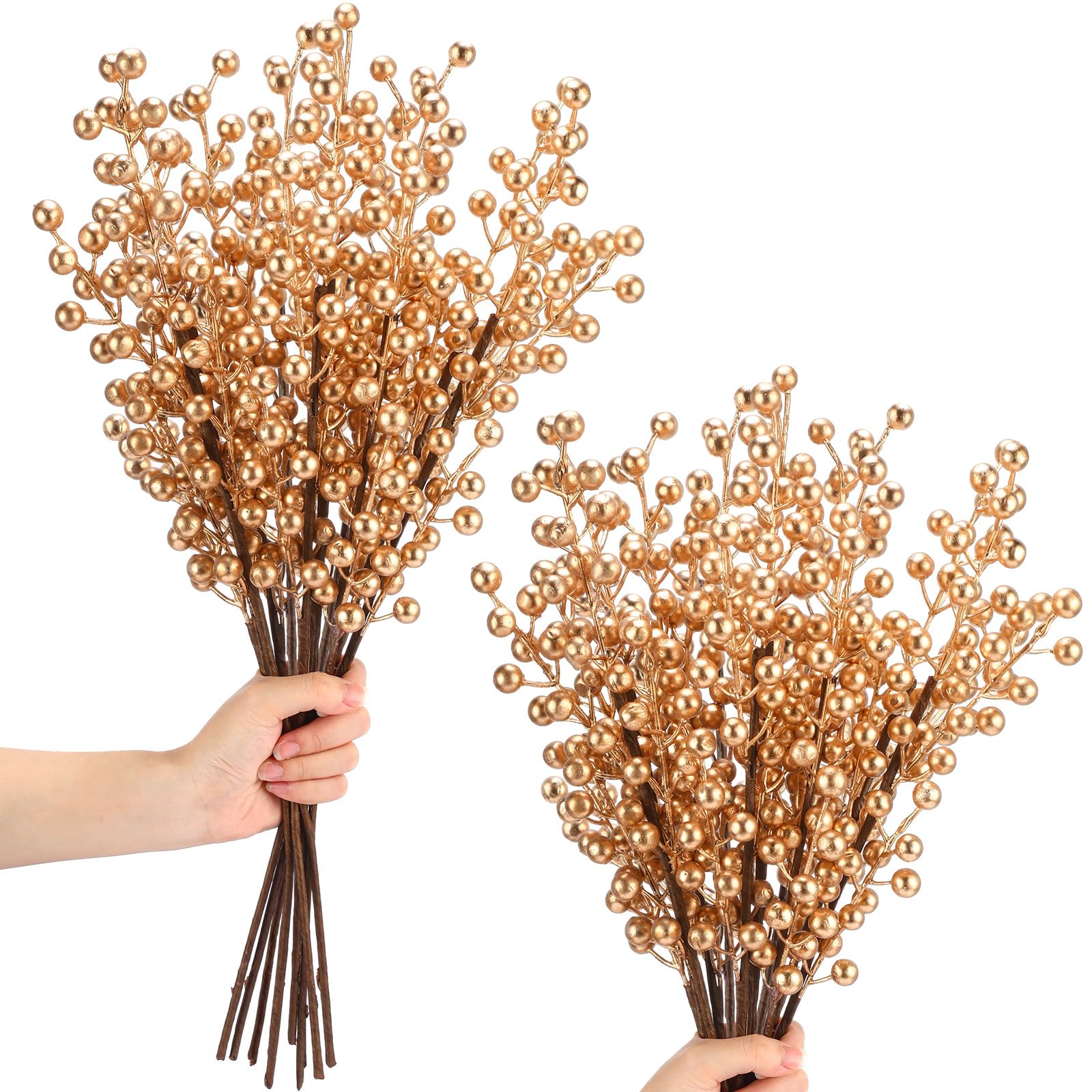 Tiges de baies de Noël artificielles 52 cm dorées pour sublimer un sapin dégarni sans salissure