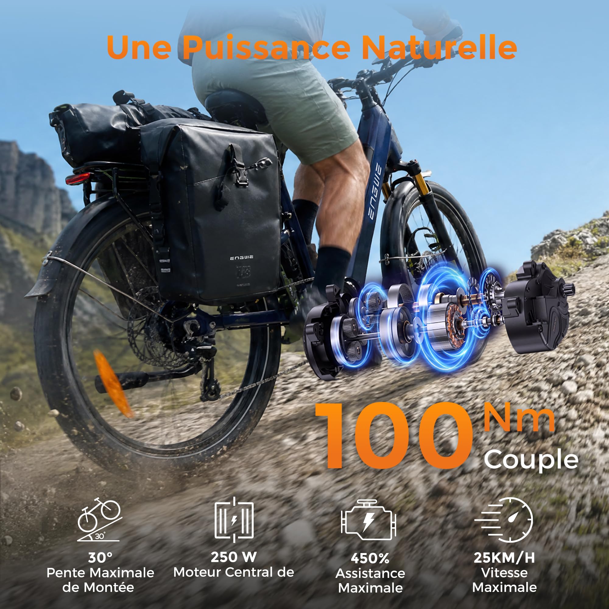 ENGWE E26 3.0 Pro ‍Velo Electrique, Moteur Central de 100 Nm, Tout Terrain | Suspension intégrale et suspension à 4 bras, connectivité IOT &APP, recharge en 4 heures, batterie 48 V 15 Ah, 135 km