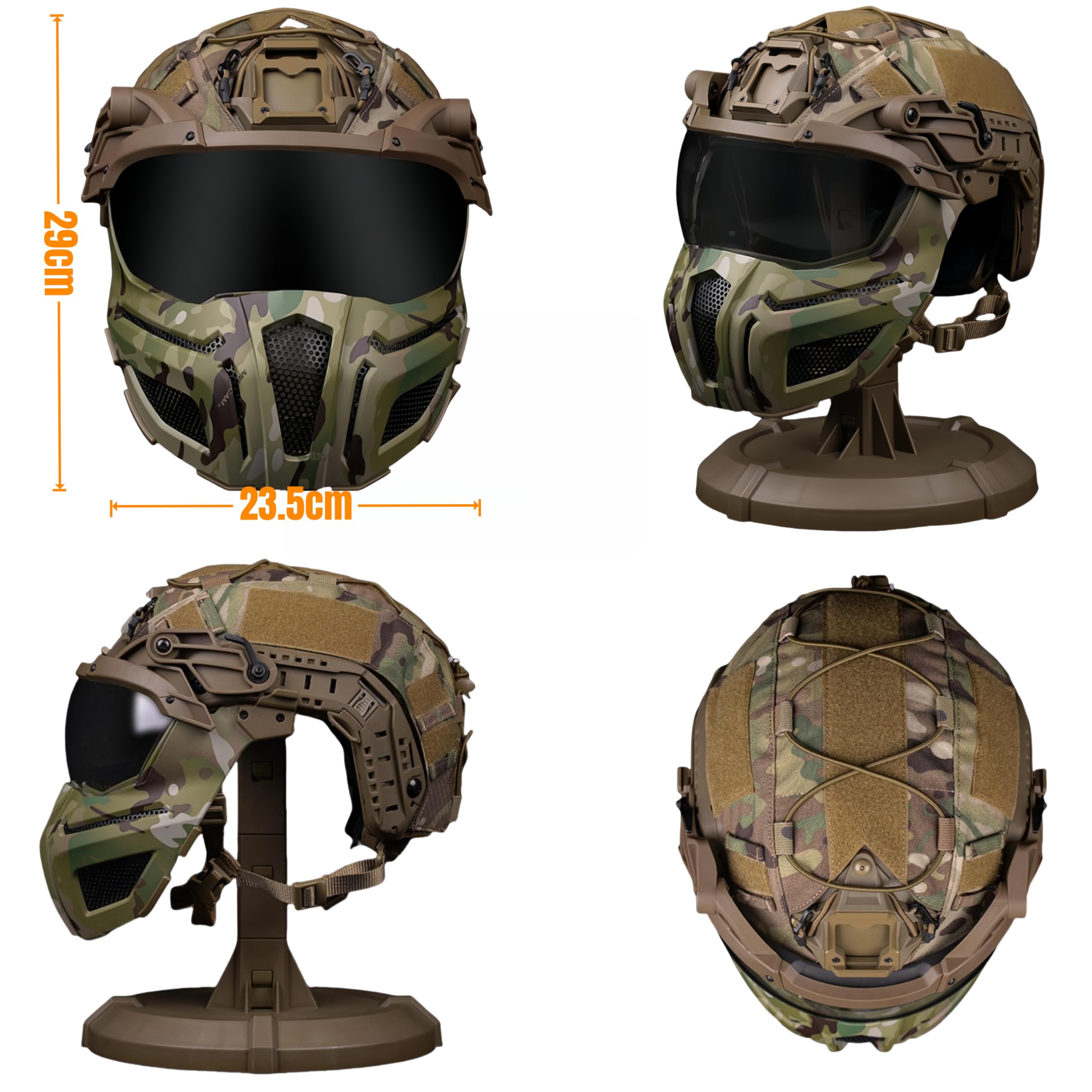 Casco tattico FAST, casco completamente coperto con maschera/occhiali in rete di acciaio, equipaggiamento protettivo per caccia e cosplay