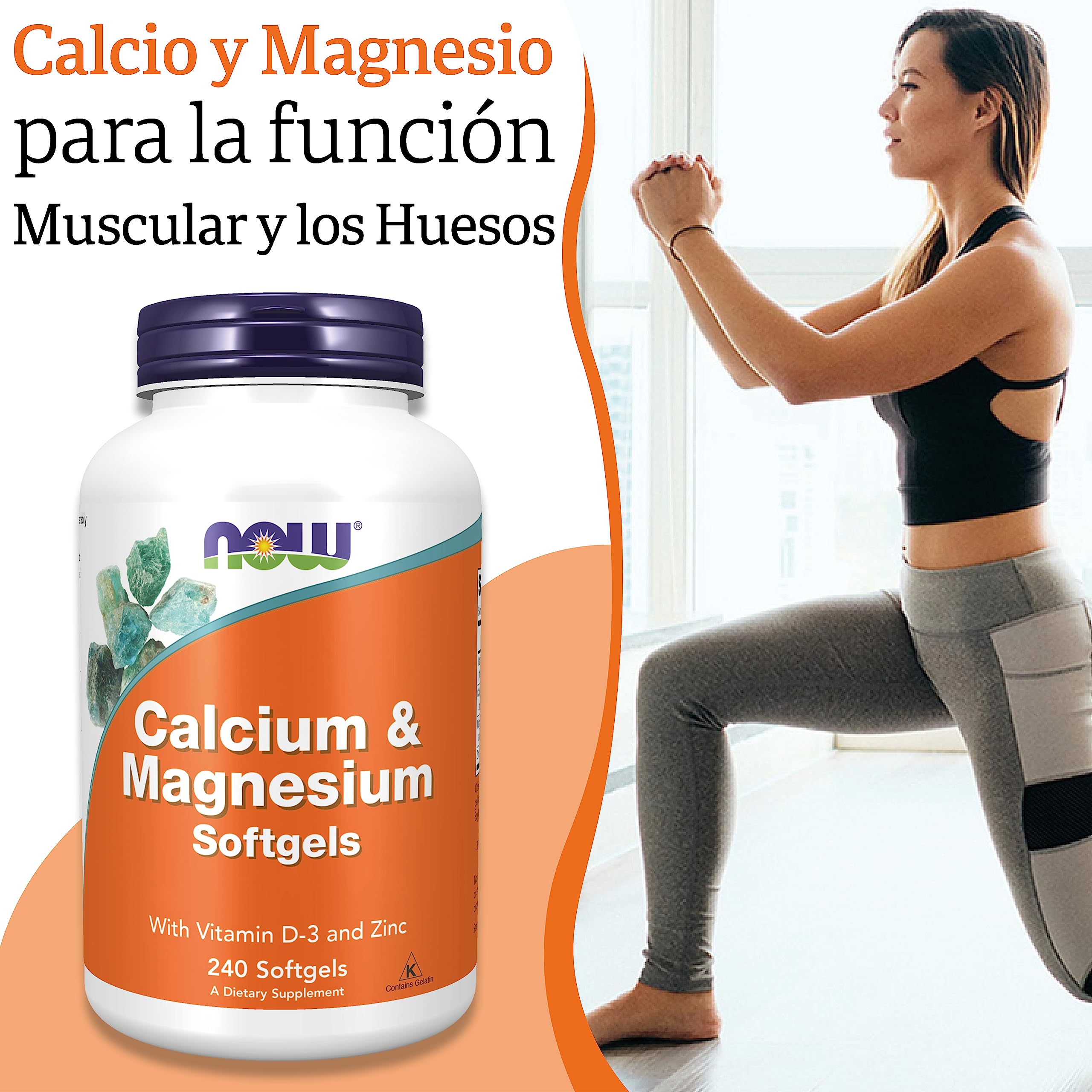 Now Foods, Calcium & Magnesium Softgels, 240 Cápsulas blandas, Probadas en Laboratorio, Vitamina D3, Zinc, Sin Gluten