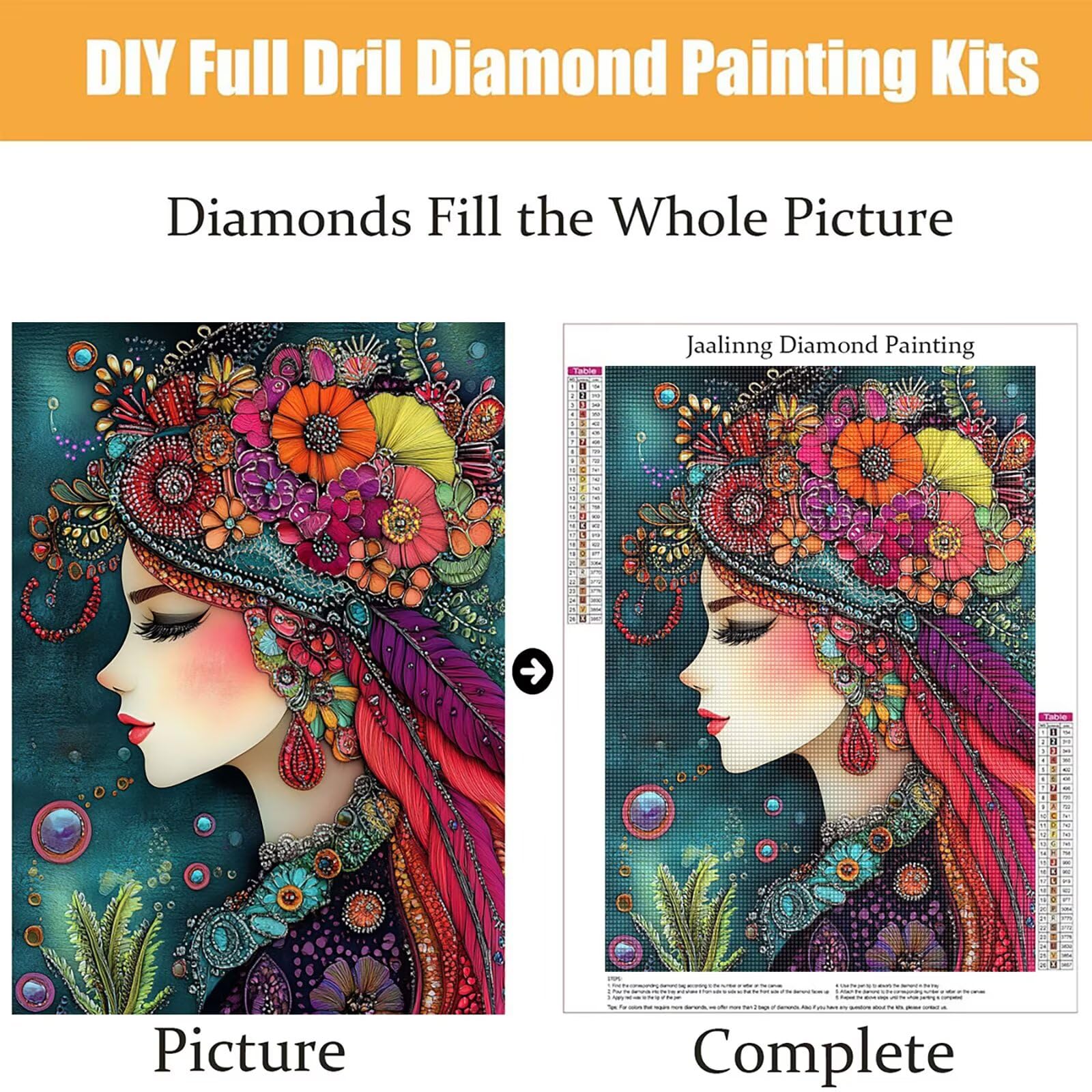 Diamond Painting Kit Completo, Diamond Painting Astratto, 5D Quadrato Pittura Diamante Kit Manualidades Adultos DIY Diamantini Crystal Art Disegni Ricamo Punto Croce Artigianale, 60x90cm Donna j0-966