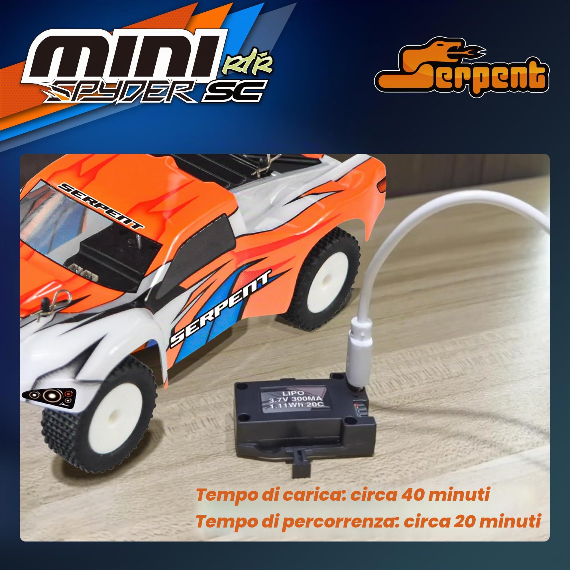 Serpent Mini Spyder RC auto in scala 1/24 con giroscopio, 20 km/h ad alta velocità elettrica RTR fuoristrada telecomandata, camion corto da 2,4 GHz, ad alte prestazioni con 1 batteria, 1 cavo dati USB