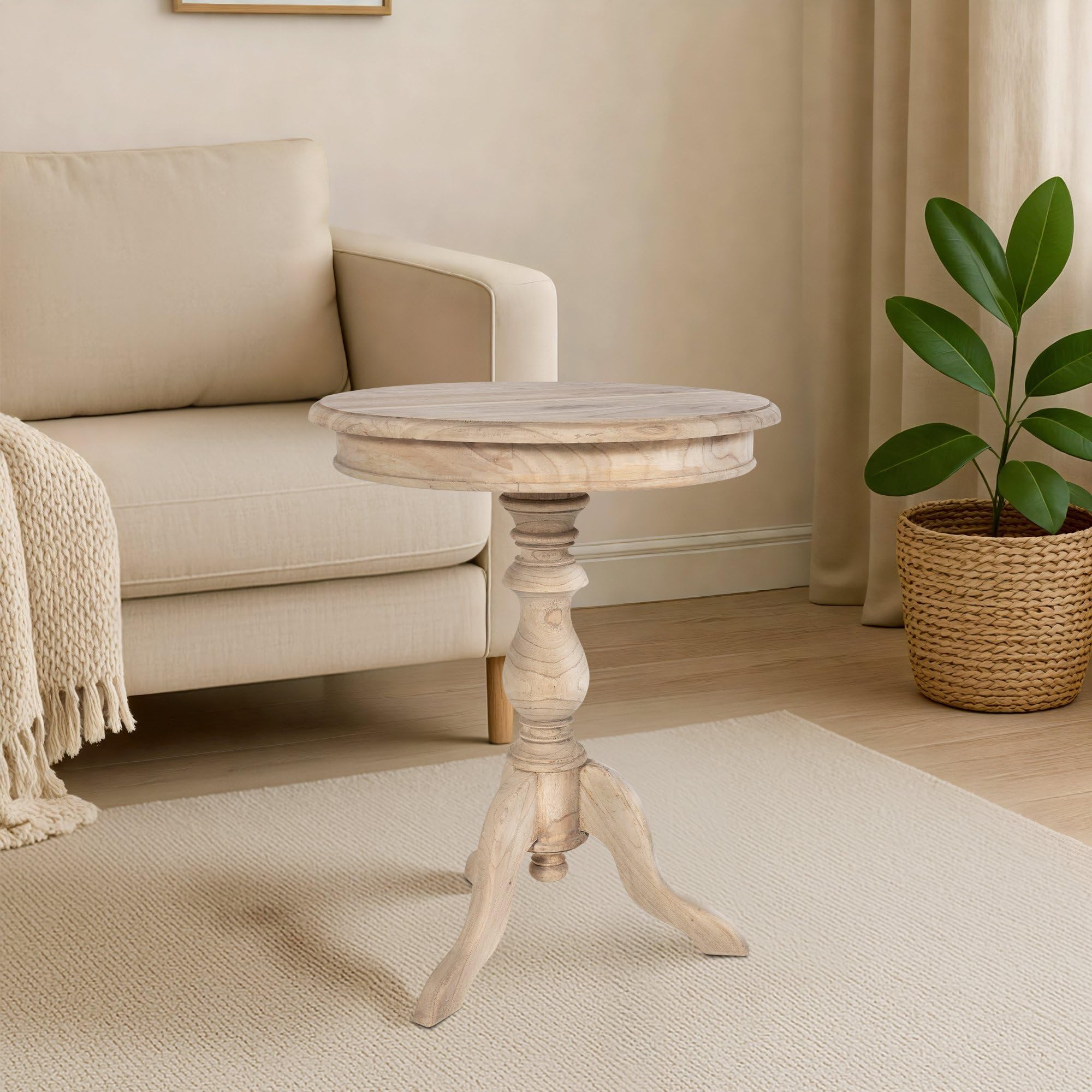 CLP Table d'appoint Wiva en Bois Rond, Table de Salon de 50 cm de diamètre pour Salle de séjour et Salle à Manger, Bois de Mindi, Couleur:Nature