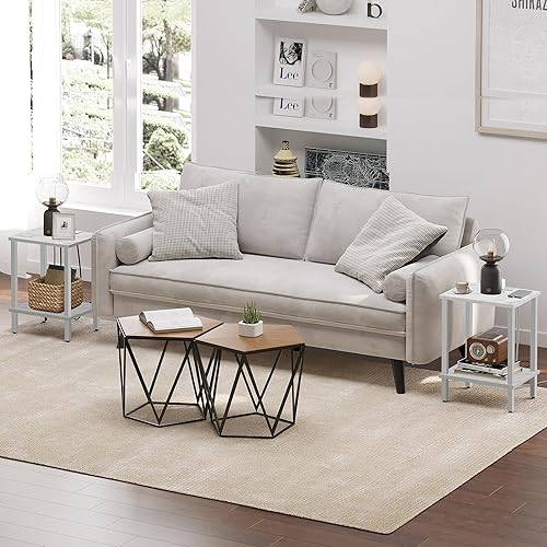 Miniatura 7 de TUTOTAK Mesa auxiliar, mesa auxiliar, mesita de noche, estante de almacenamiento de 2 niveles, mesa de sofá para espacio pequeño, sala de estar,