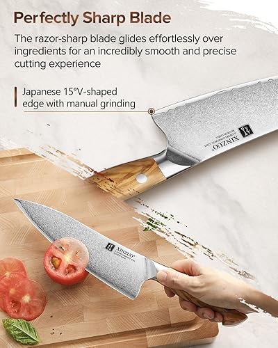 Miniatura 3 de XINZUO Gyuto - Cuchillo de chef Cuchillo de cocina de 8.3 pulgadas, 3 capas, núcleo de acero 10Cr15Comov, hoja de acero de alto carbono, cuchillo