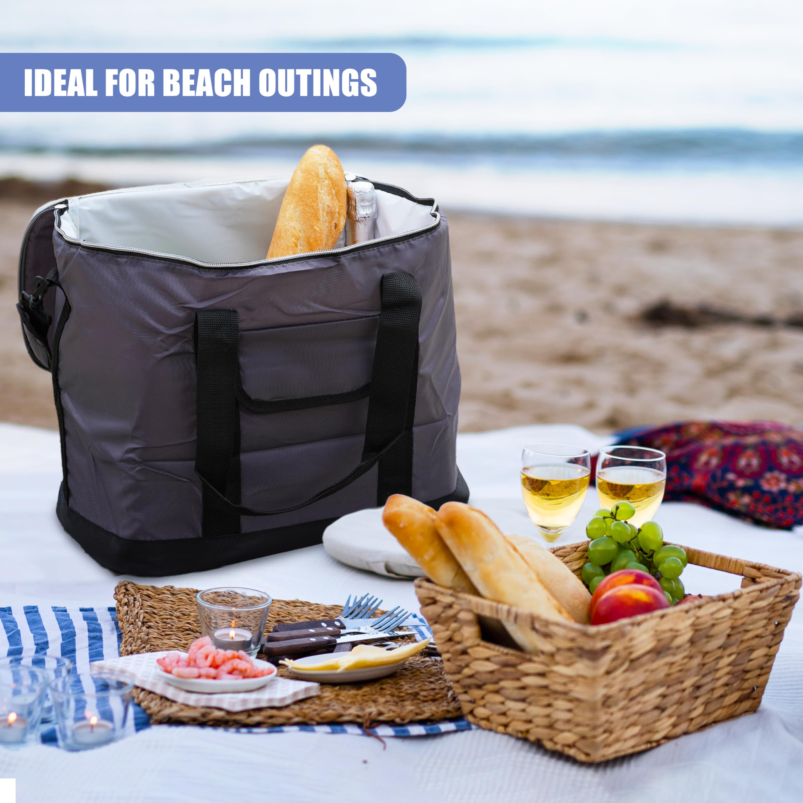 Große Isolier-Kühltasche mit Schultergurt, für Getränke, Picknick, 30 l, 60 Dosen, Familiengröße